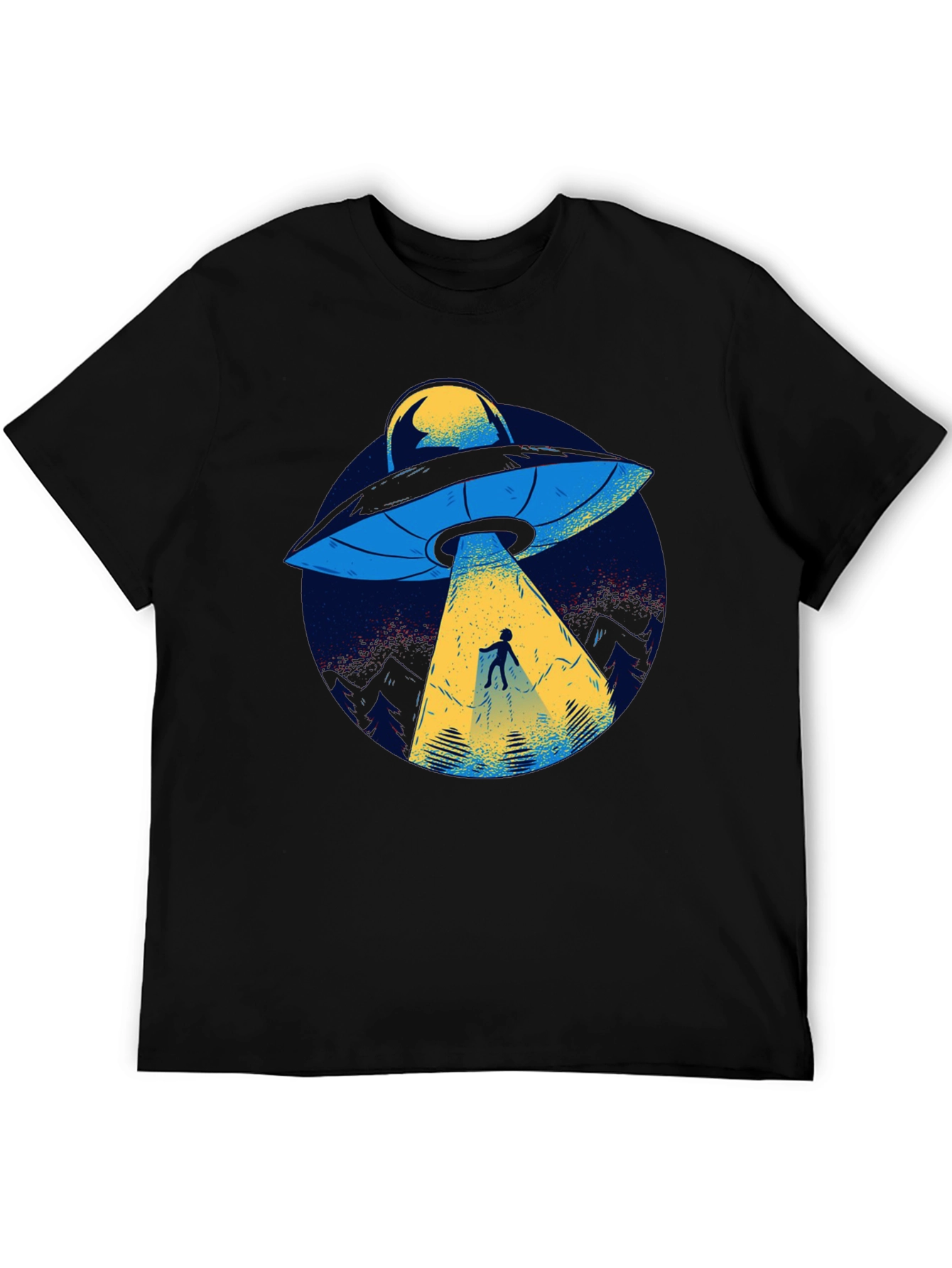 UFO Abduction Graphic Tee - Black Cotton T-Shirt