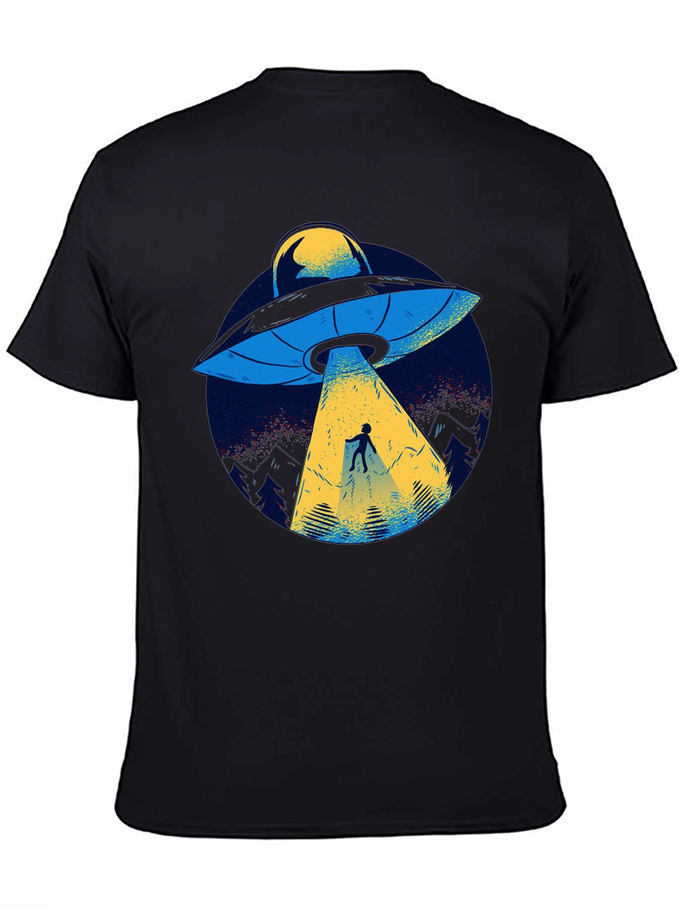 UFO Abduction Graphic Tee - Black Cotton T-Shirt