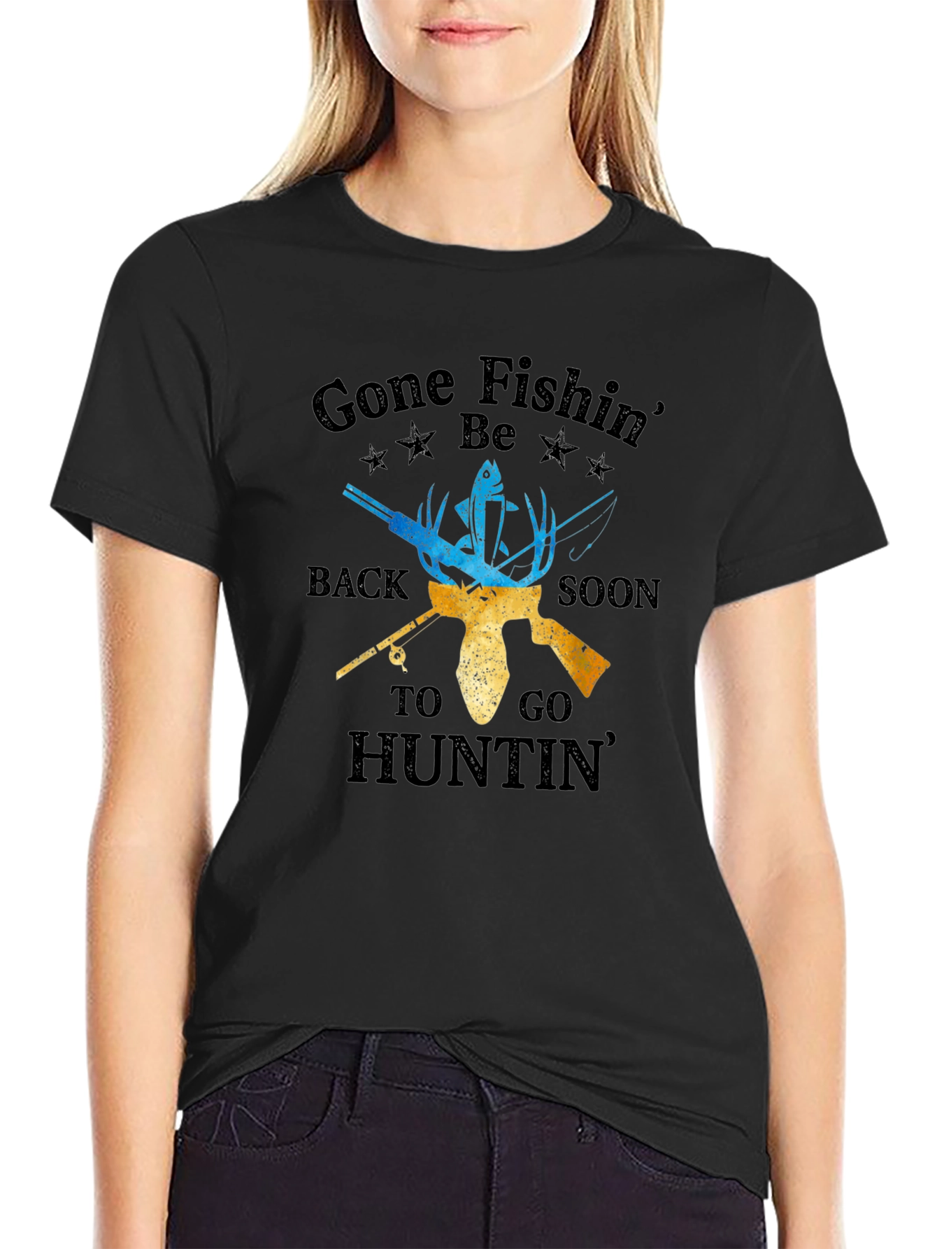 Gone Fishin Hunting Graphic T-Shirt