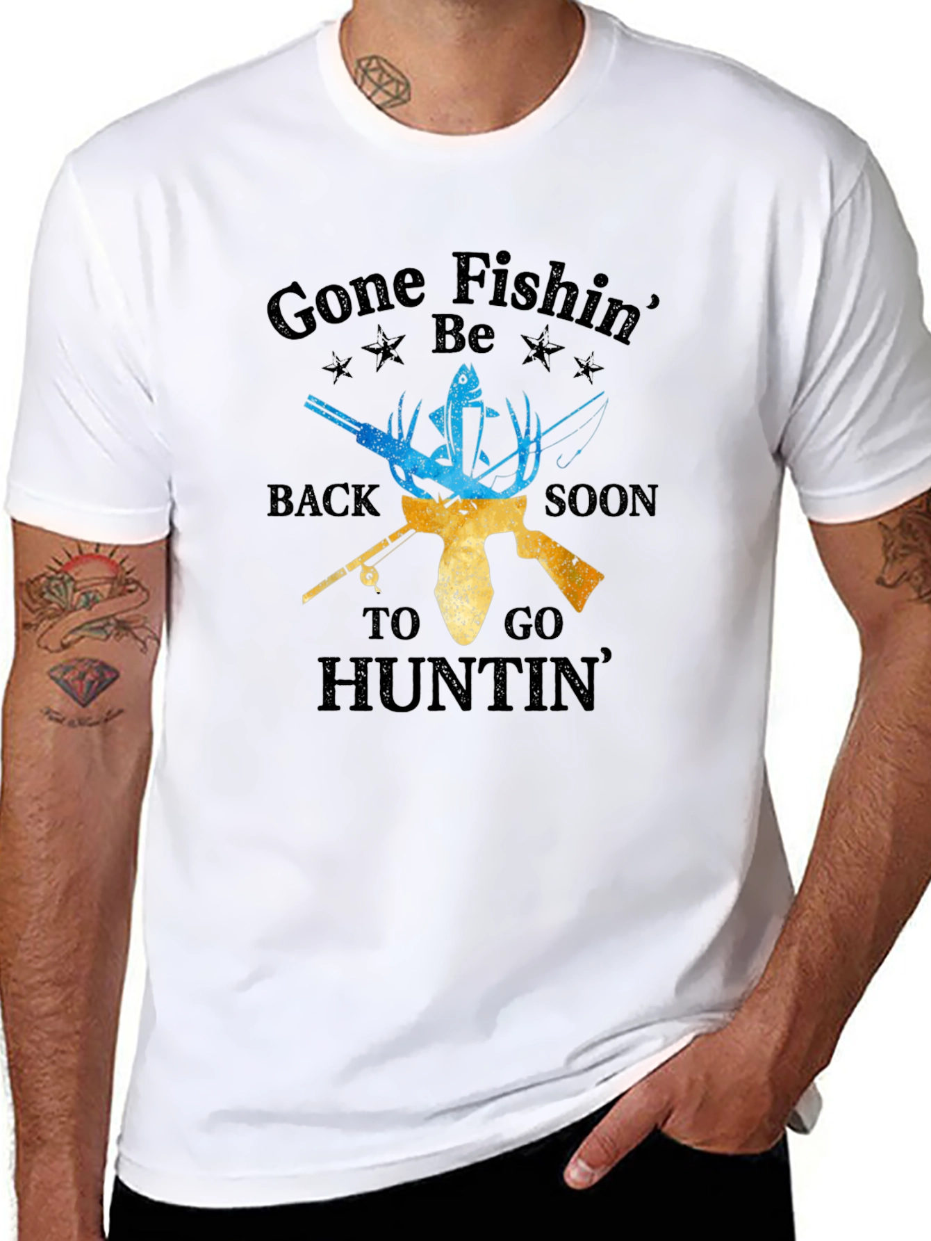 Gone Fishin Hunting Graphic T-Shirt