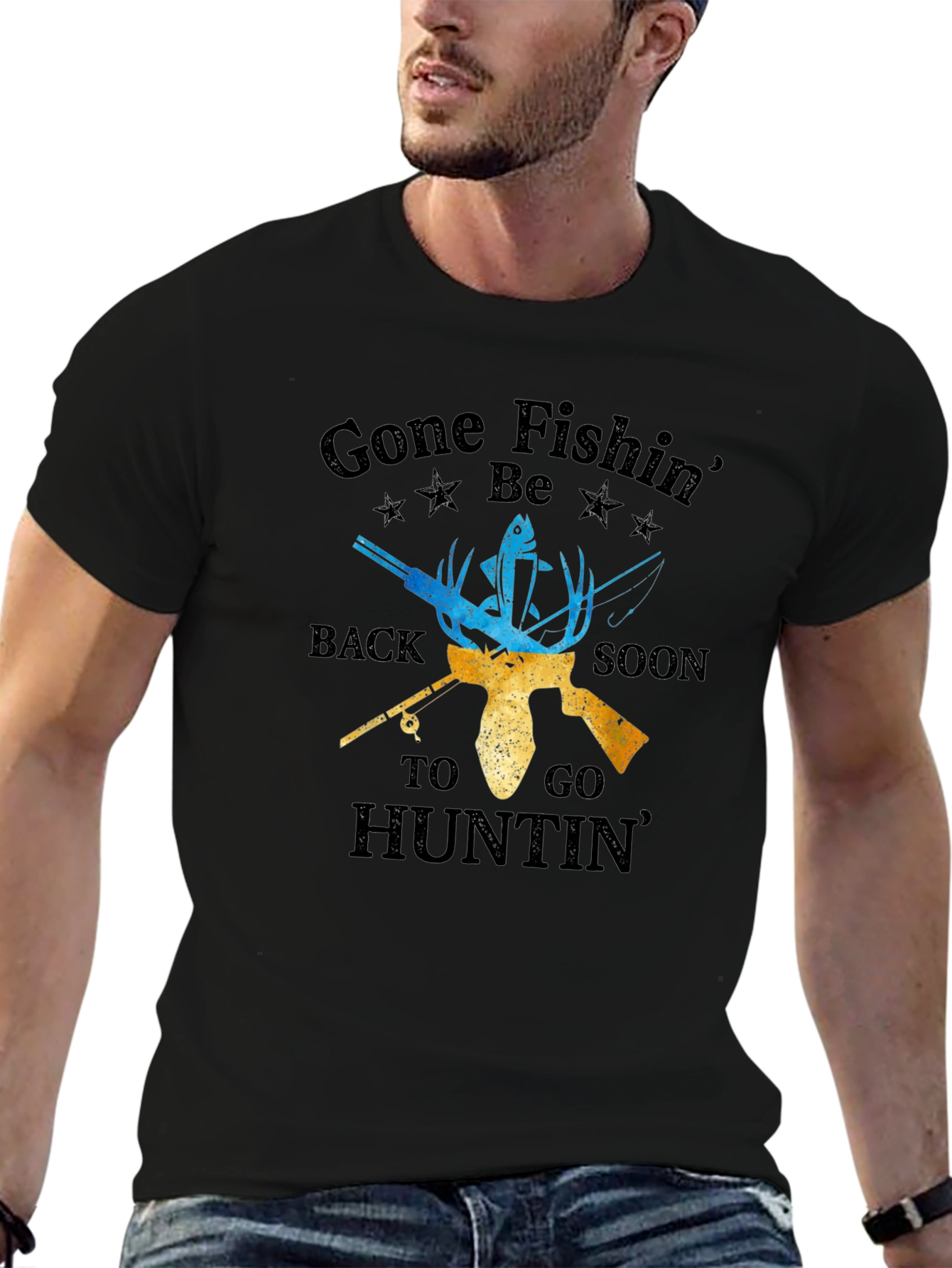 Gone Fishin Hunting Graphic T-Shirt