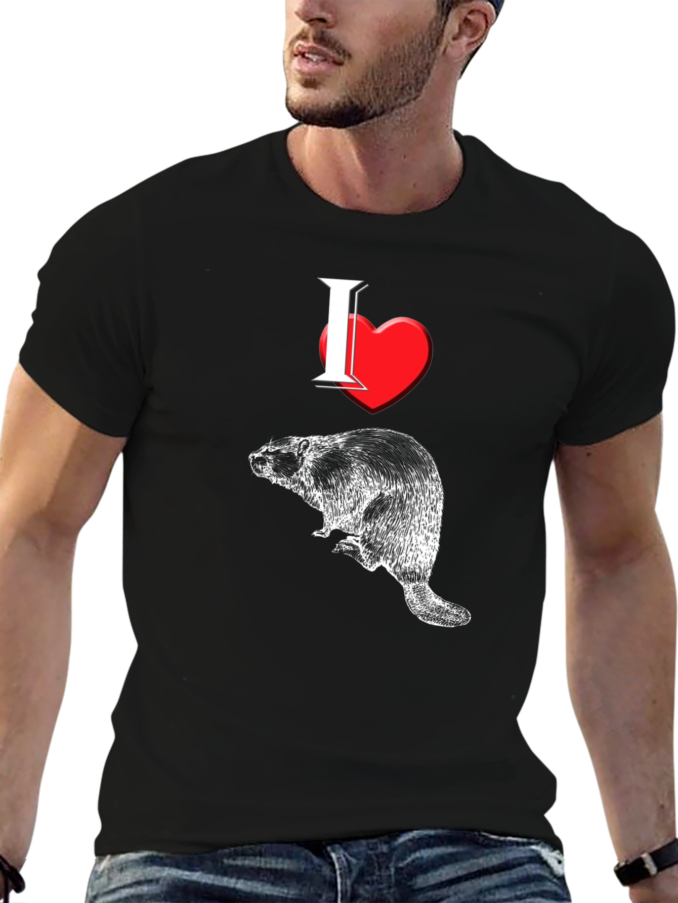 I Heart Beavers Mens Black Graphic Tee