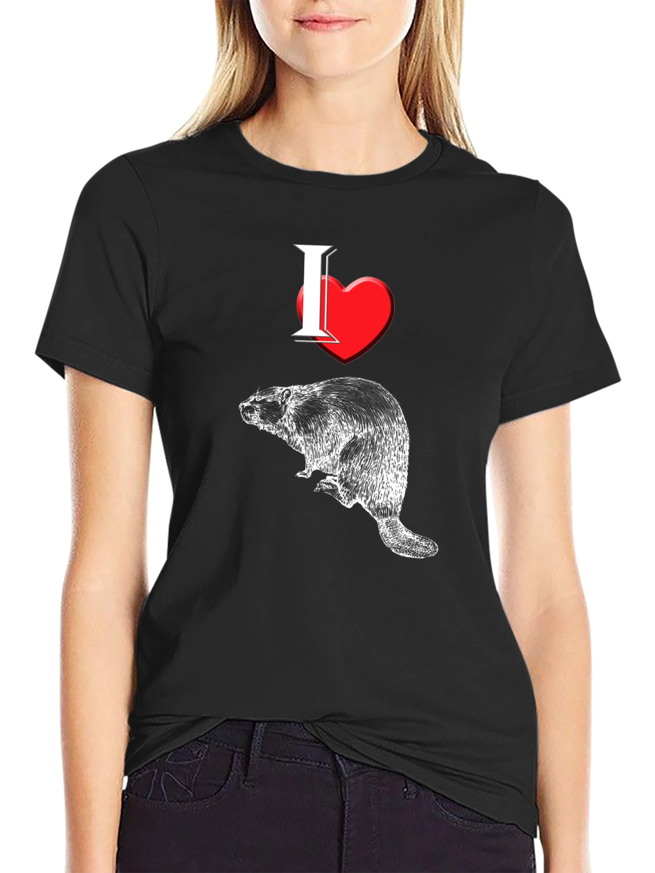 I Heart Beavers Mens Black Graphic Tee