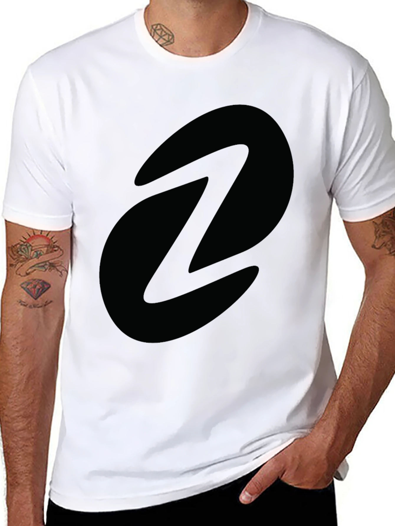 Mens Black Graphic Tee - Abstract Oval Design