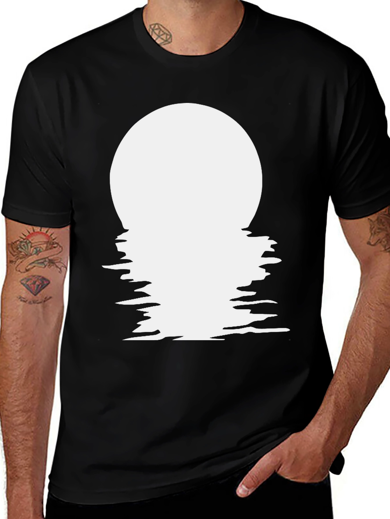 Moon Reflection Graphic Tee - Black Cotton Blend T-Shirt