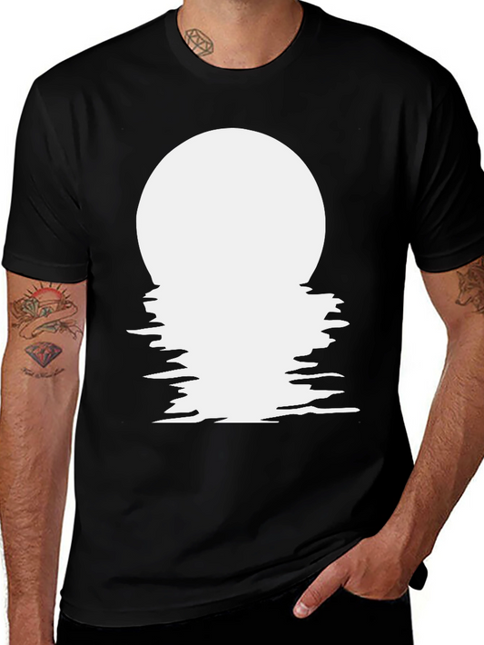 Moon Reflection Graphic Tee - Black Cotton Blend T-Shirt