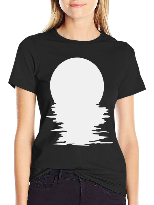 Moon Reflection Graphic Tee - Black Cotton Blend T-Shirt