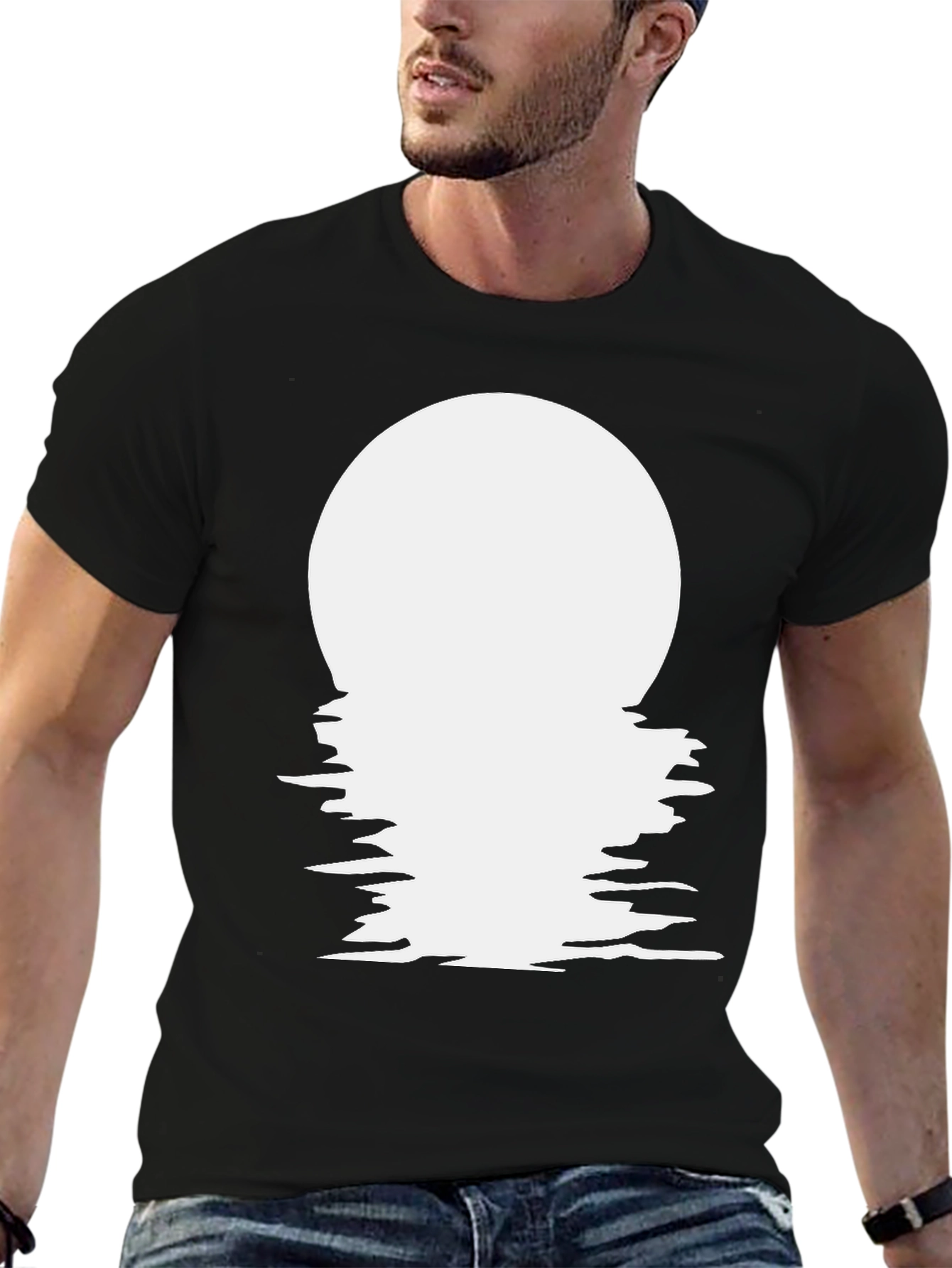 Moon Reflection Graphic Tee - Black Cotton Blend T-Shirt