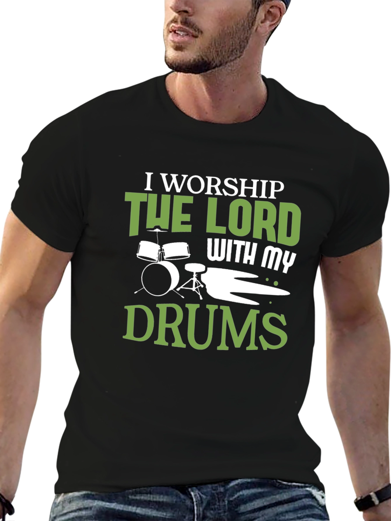 Worship Drums Graphic Tee - Black Cotton T-Shirt