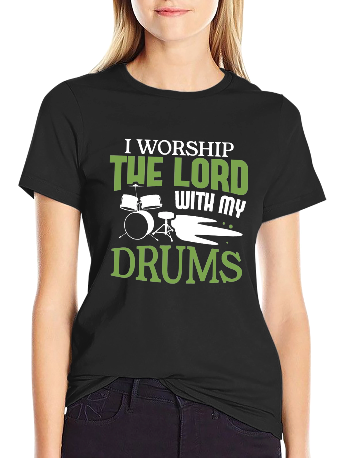 Worship Drums Graphic Tee - Black Cotton T-Shirt