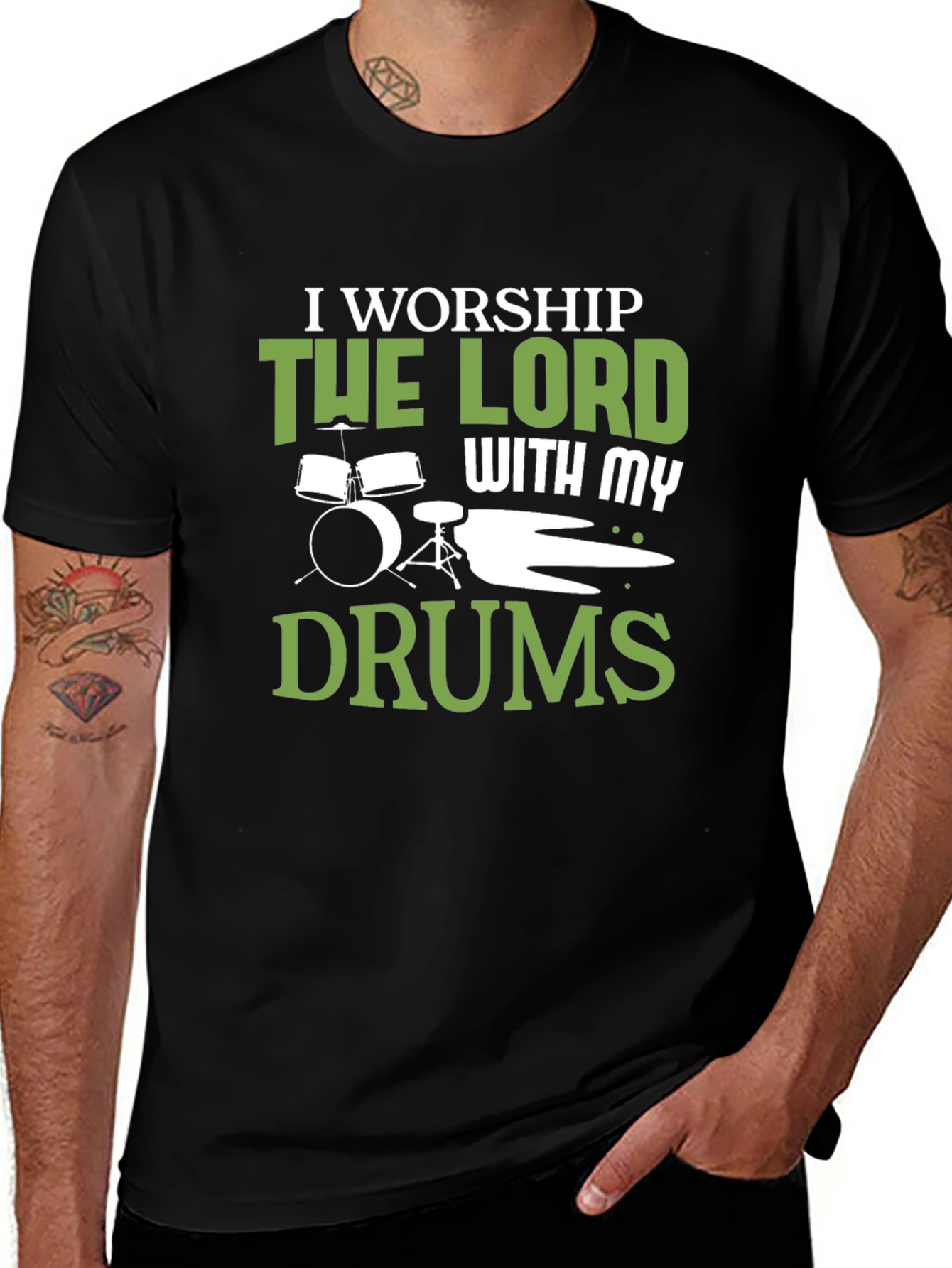 Worship Drums Graphic Tee - Black Cotton T-Shirt