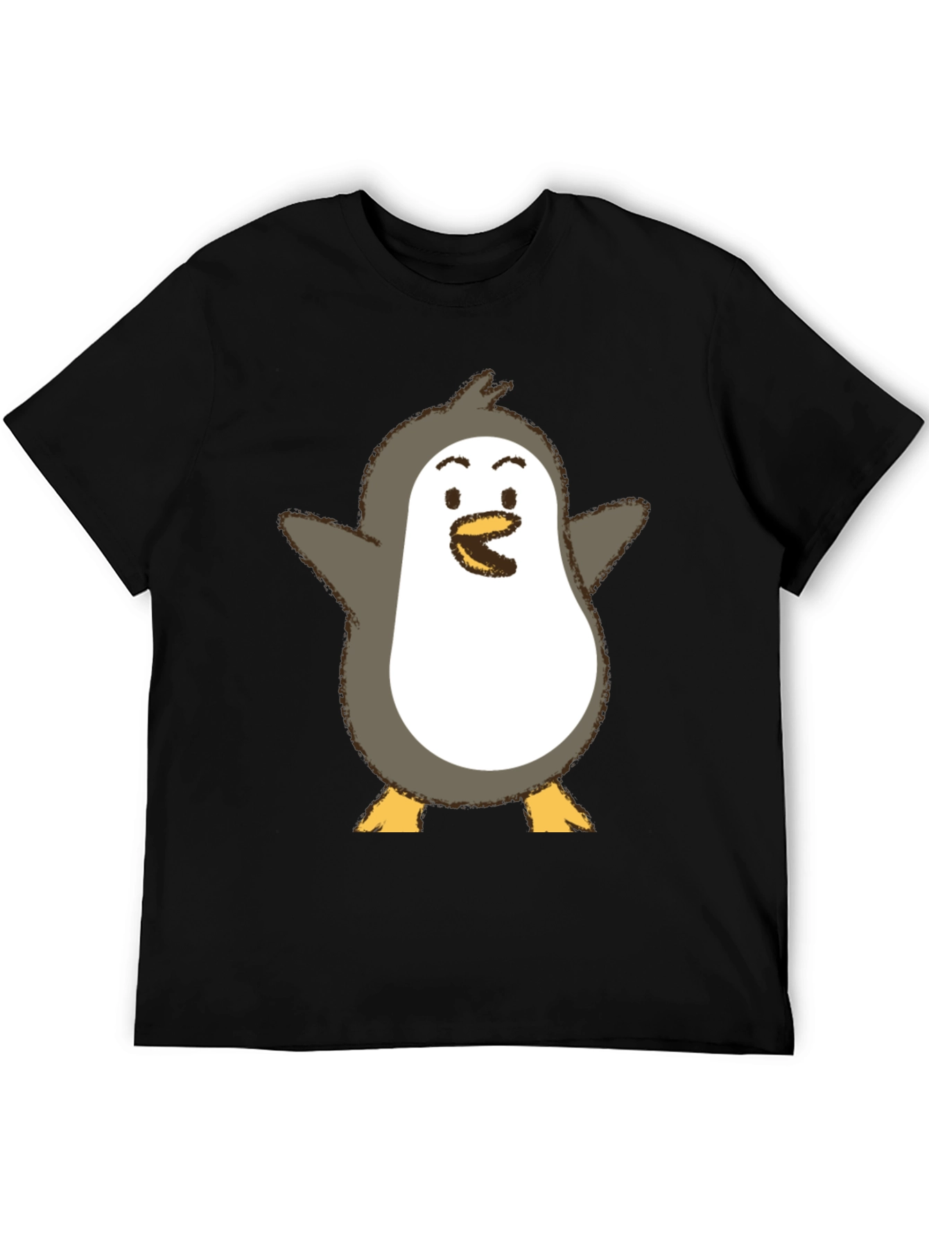 Cute Penguin Graphic Print Black T-Shirt