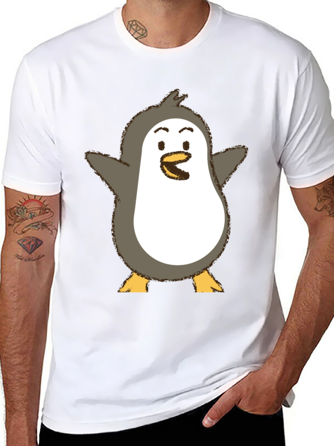 Cute Penguin Graphic Print Black T-Shirt