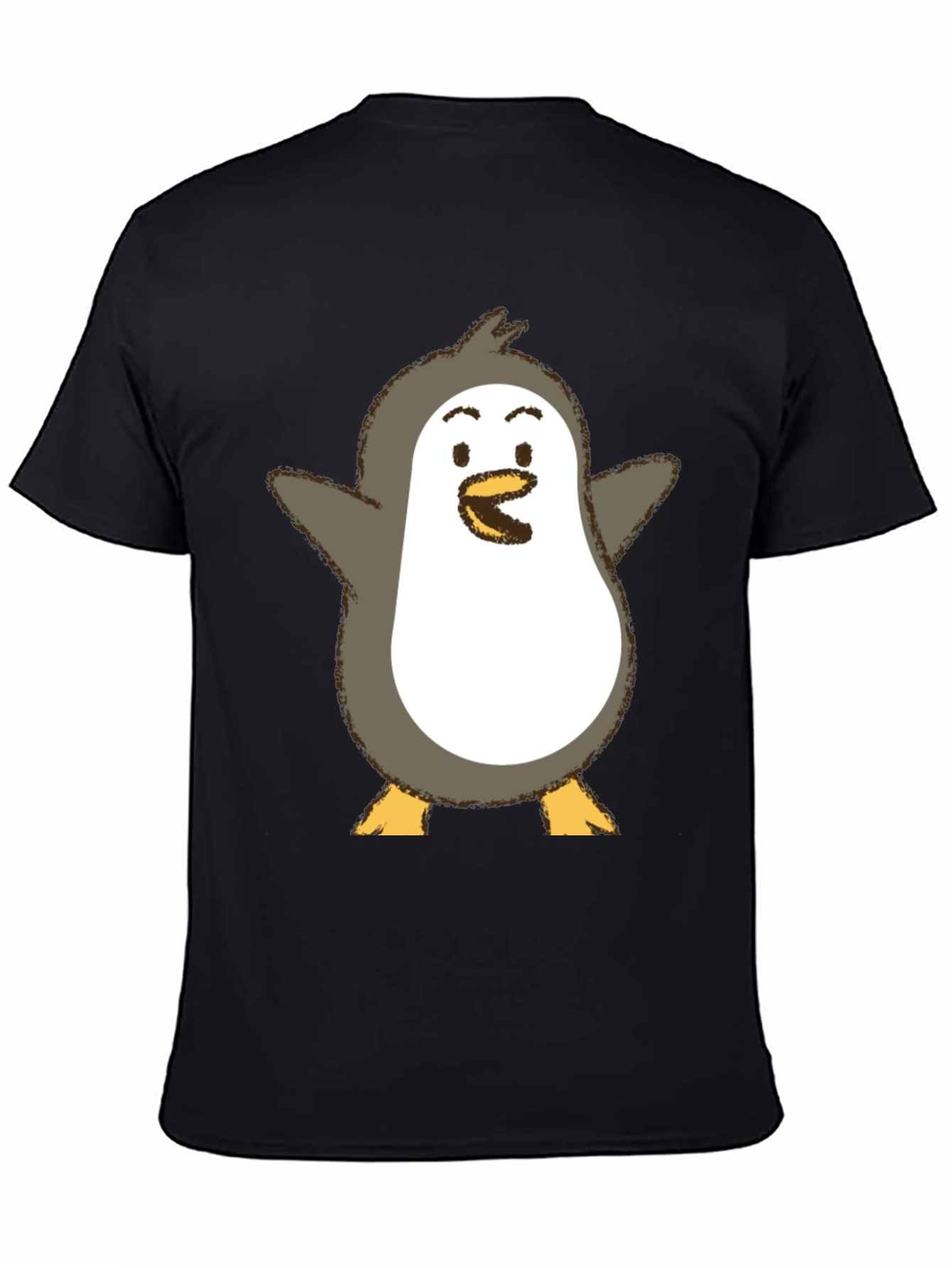 Cute Penguin Graphic Print Black T-Shirt