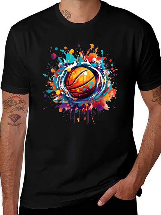 Basketball Splash Graphic Tee - Stylish Mens T-Shirt