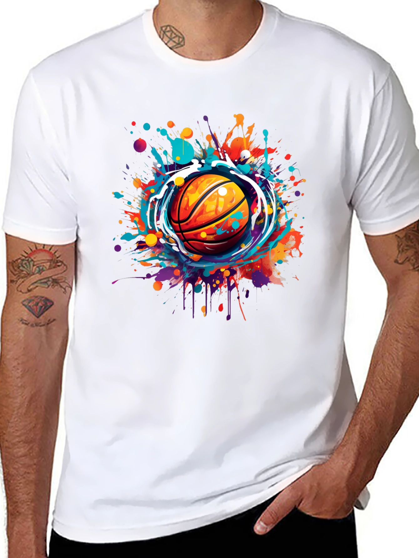 Basketball Splash Graphic Tee - Stylish Mens T-Shirt