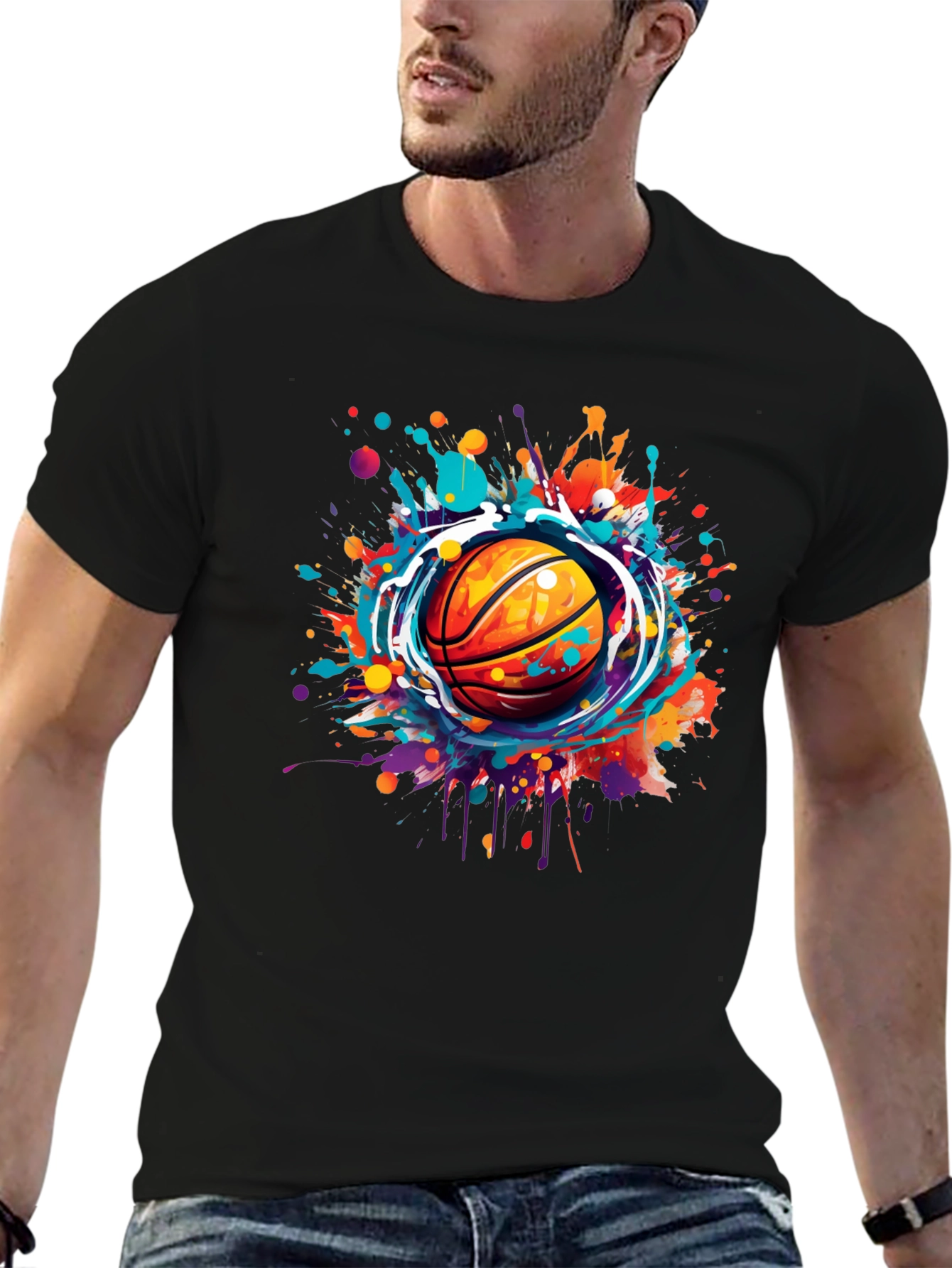 Basketball Splash Graphic Tee - Stylish Mens T-Shirt