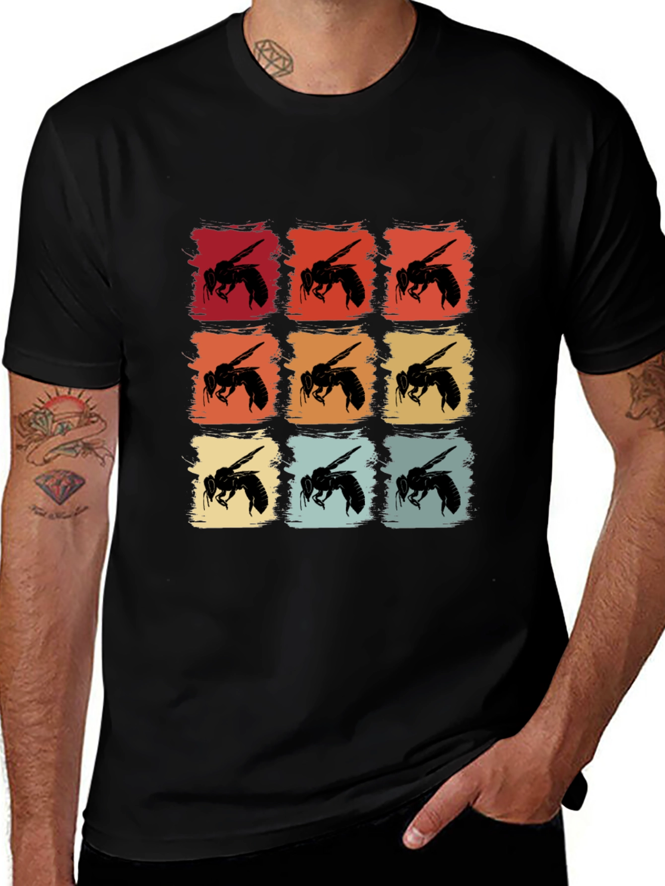 Retro Bee Pattern Graphic T-Shirt