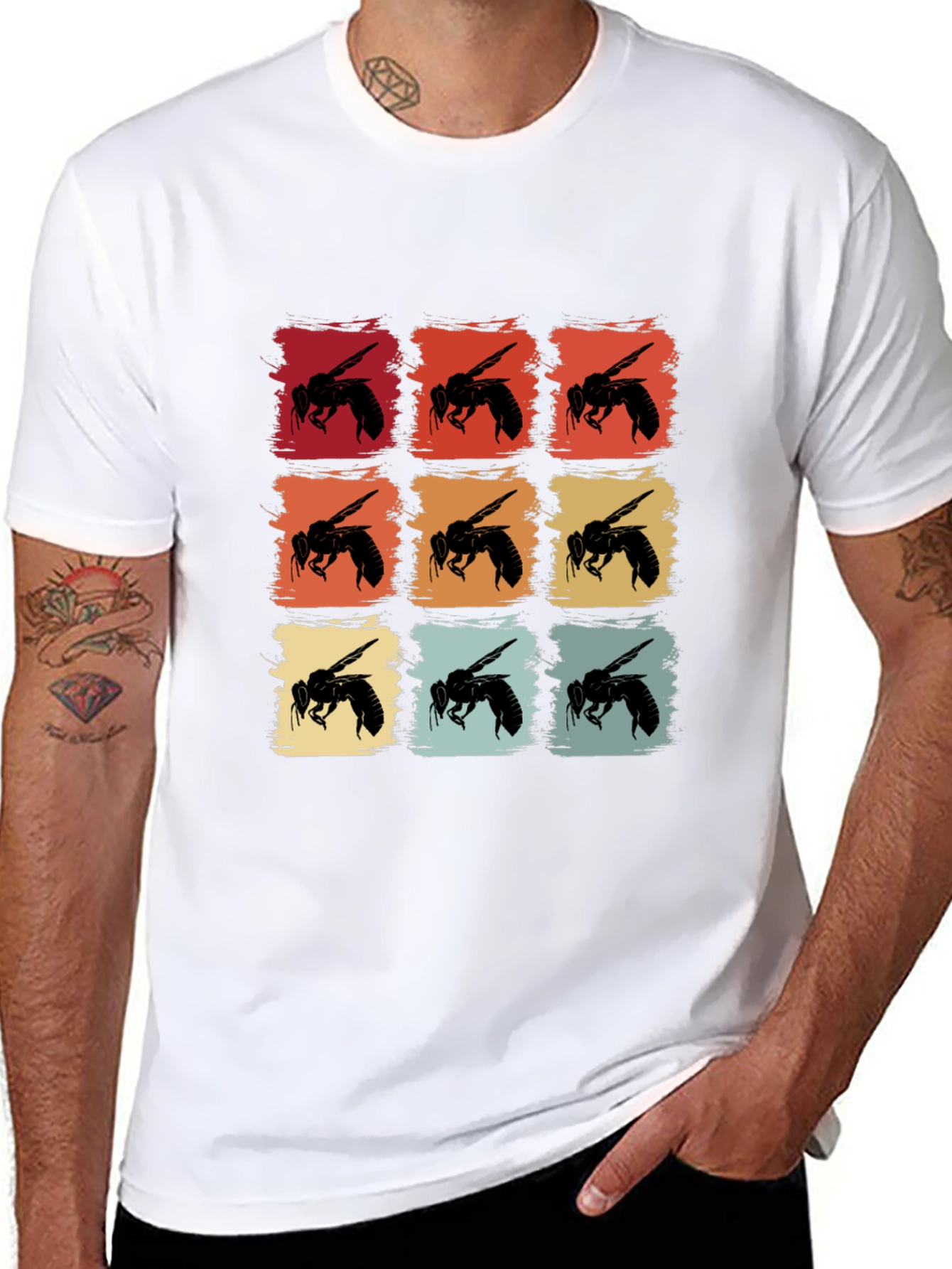 Retro Bee Pattern Graphic T-Shirt