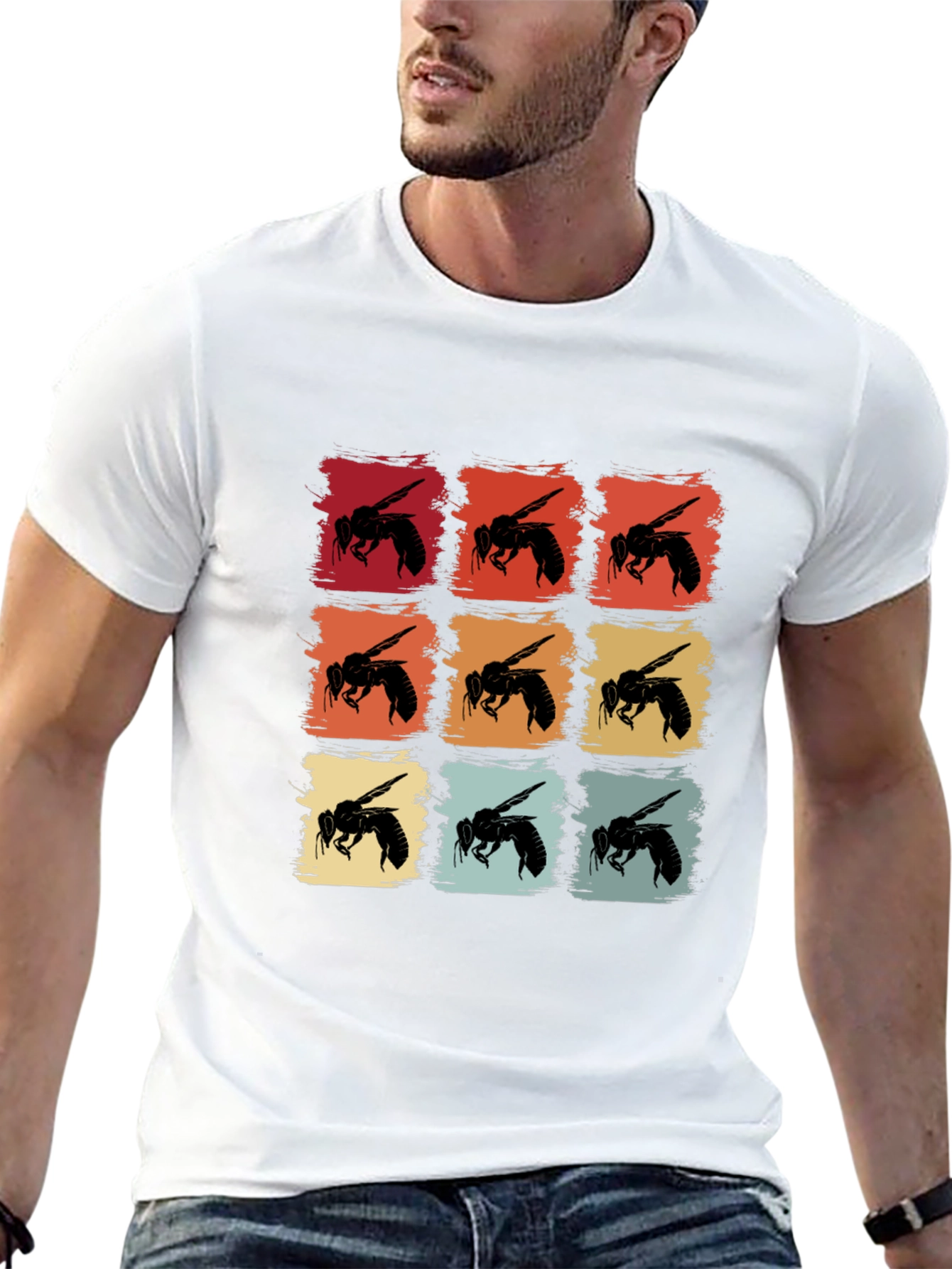 Retro Bee Pattern Graphic T-Shirt