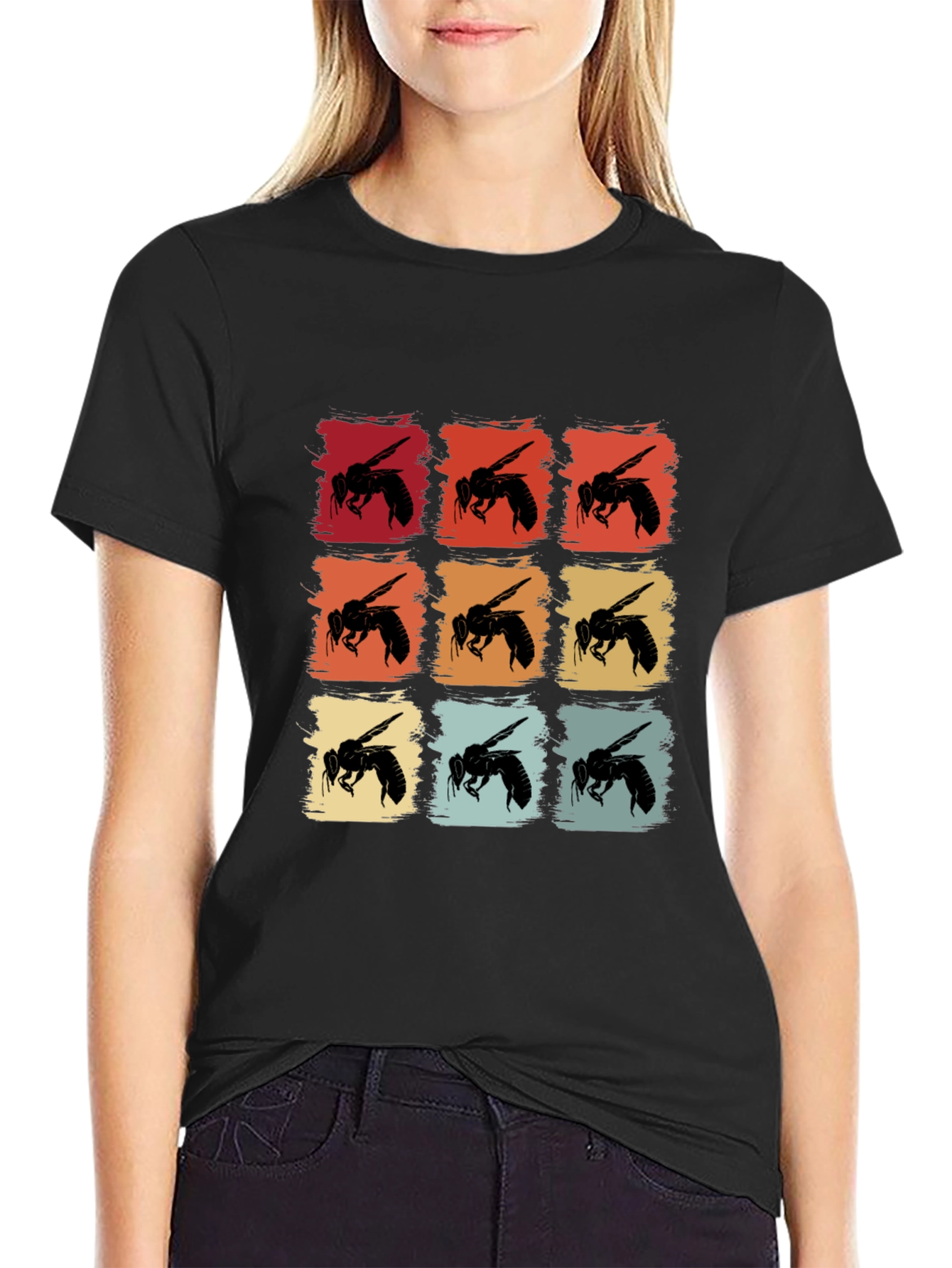 Retro Bee Pattern Graphic T-Shirt