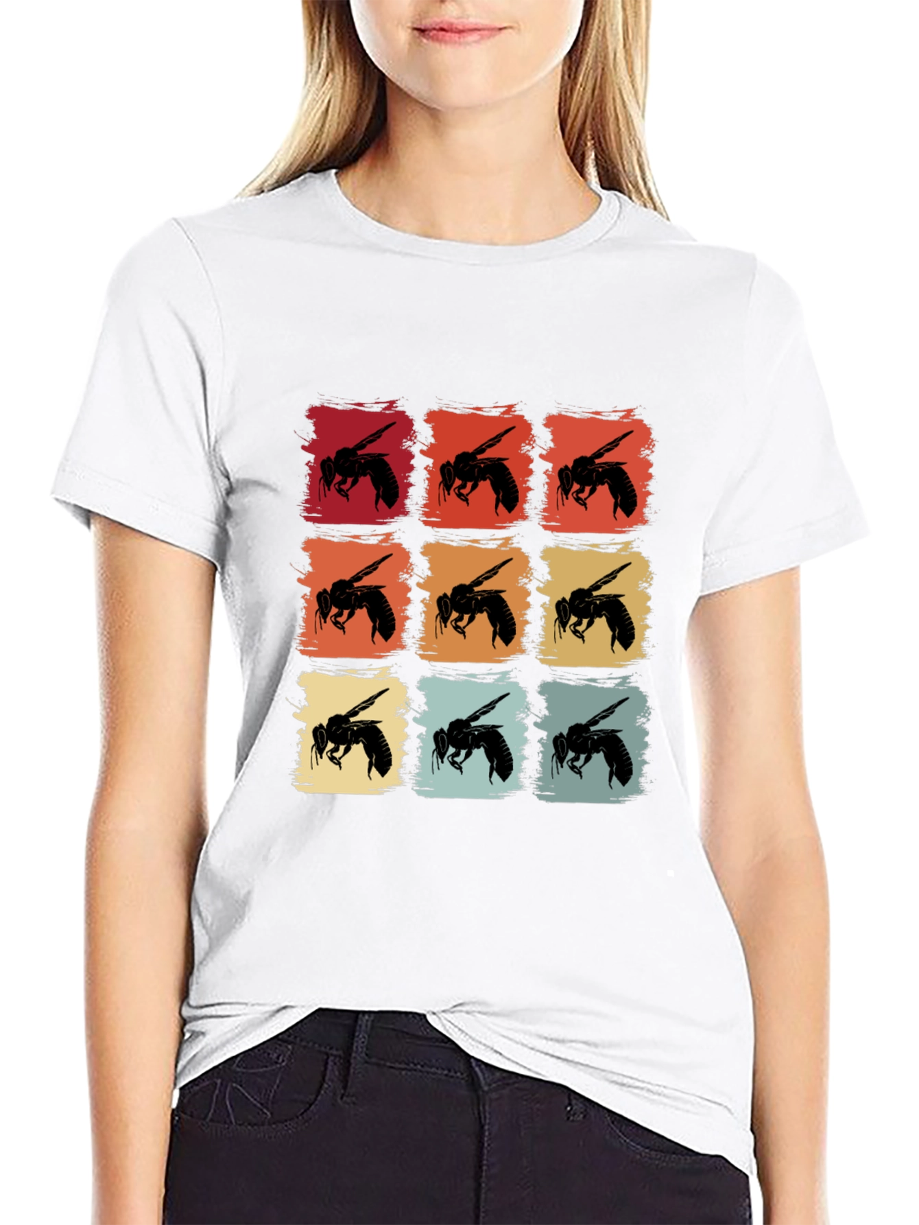 Retro Bee Pattern Graphic T-Shirt