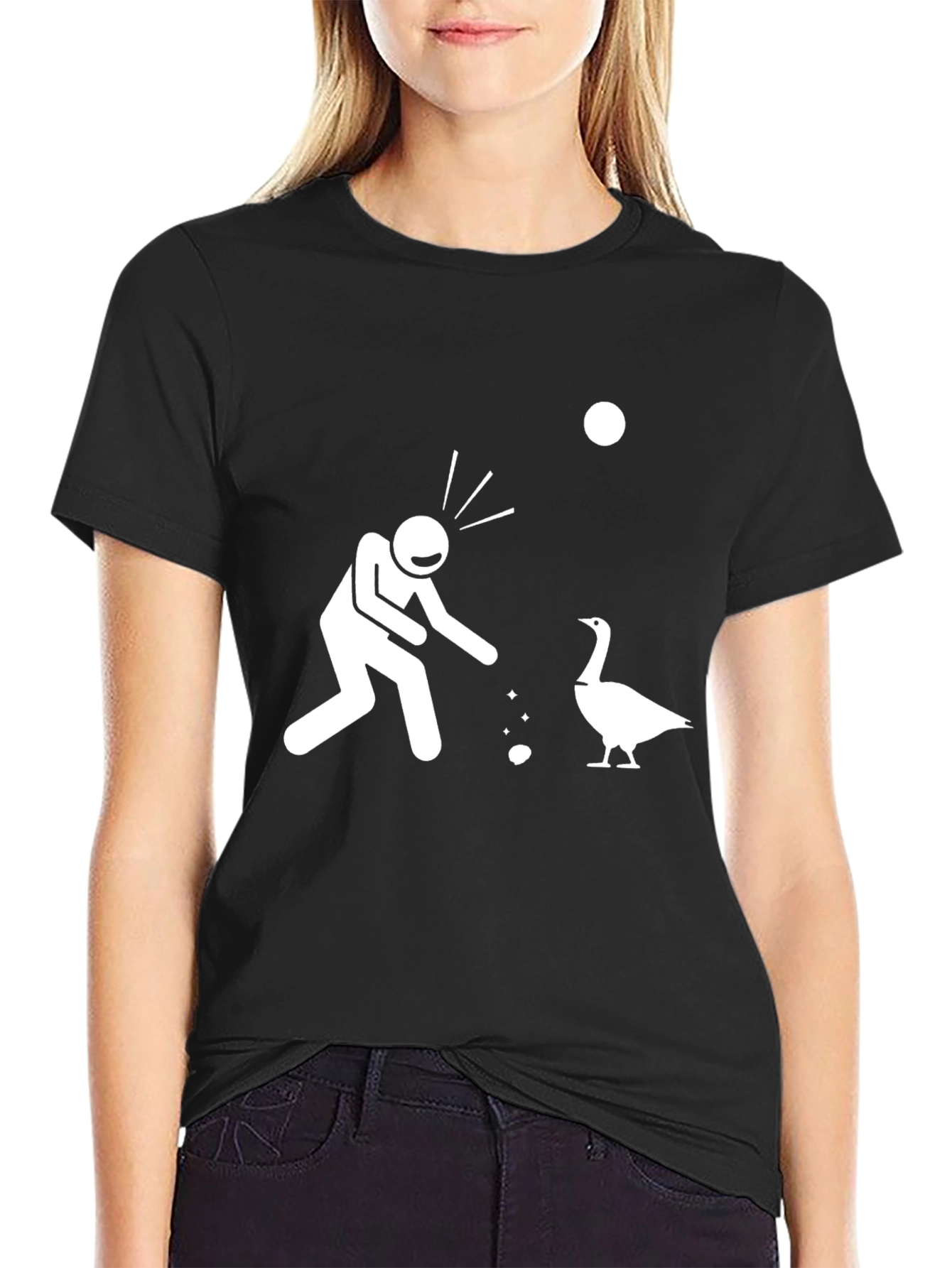 Funny Goose T-Shirt - Stick Figure Feed the Goose