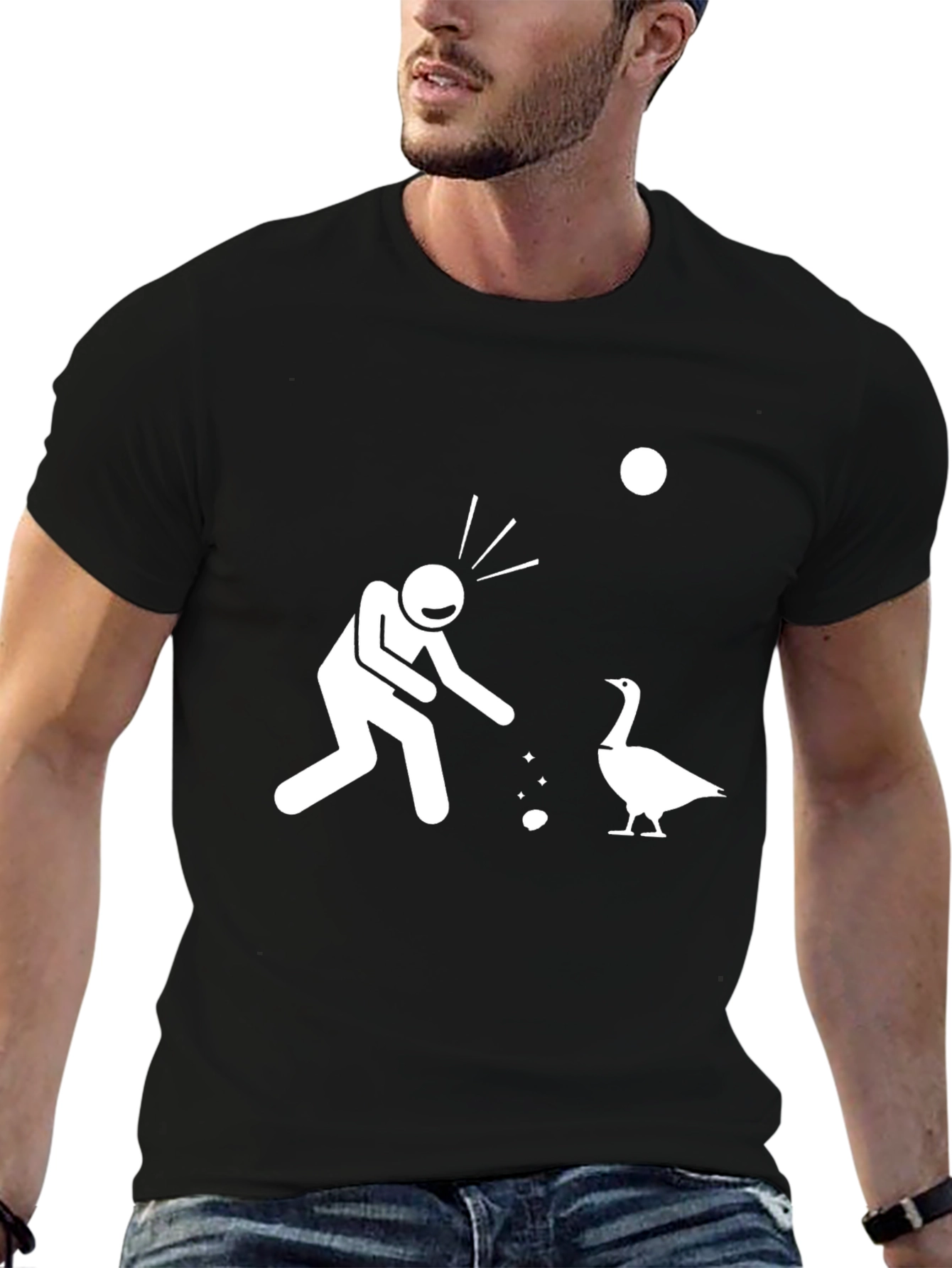 Funny Goose T-Shirt - Stick Figure Feed the Goose