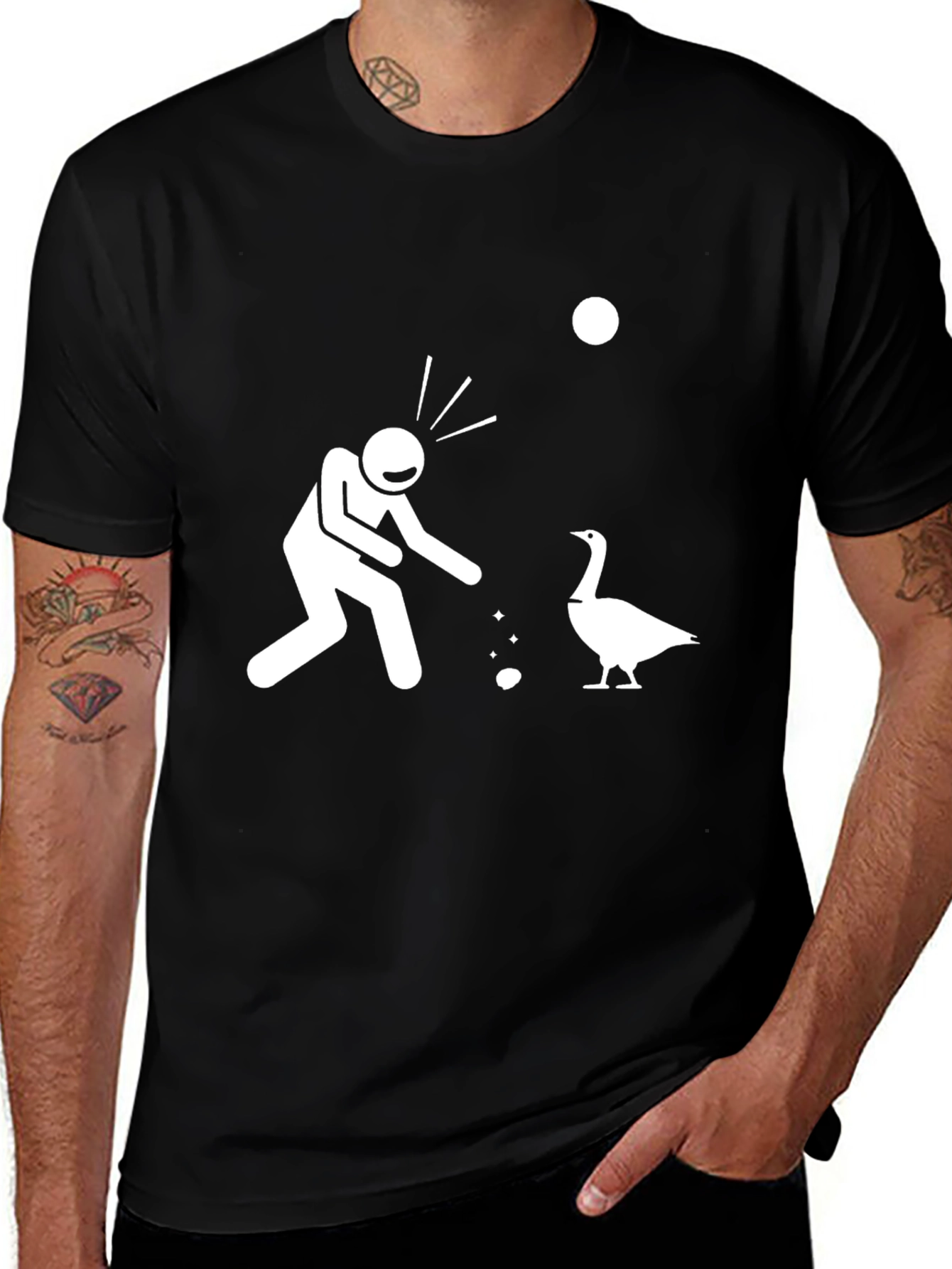 Funny Goose T-Shirt - Stick Figure Feed the Goose