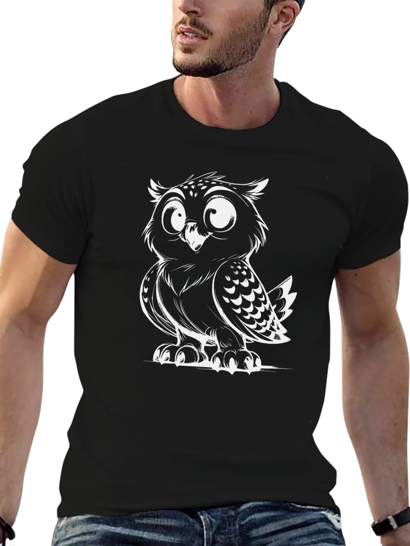 Cool Owl Graphic Tee - Black Cotton T-Shirt