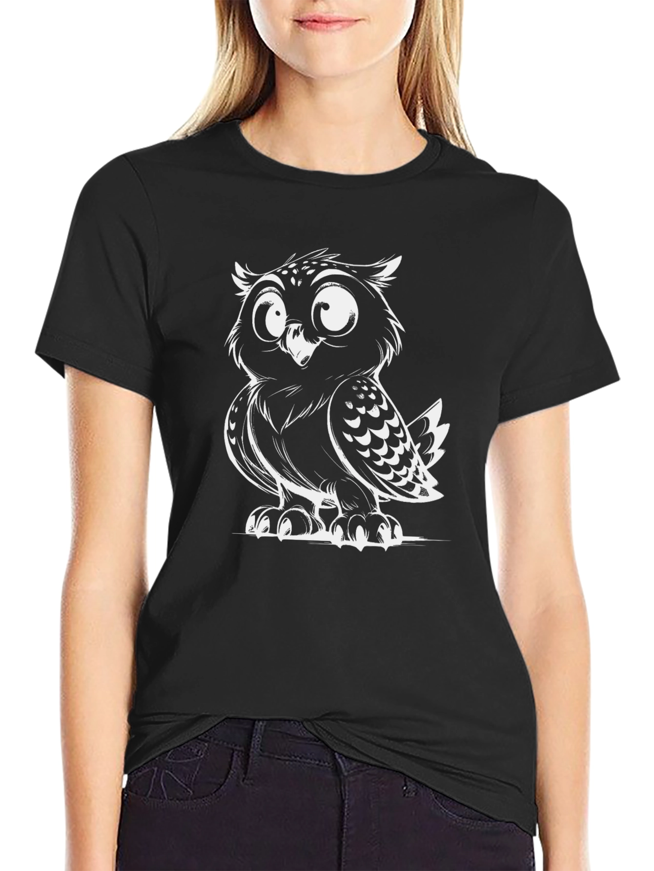 Cool Owl Graphic Tee - Black Cotton T-Shirt
