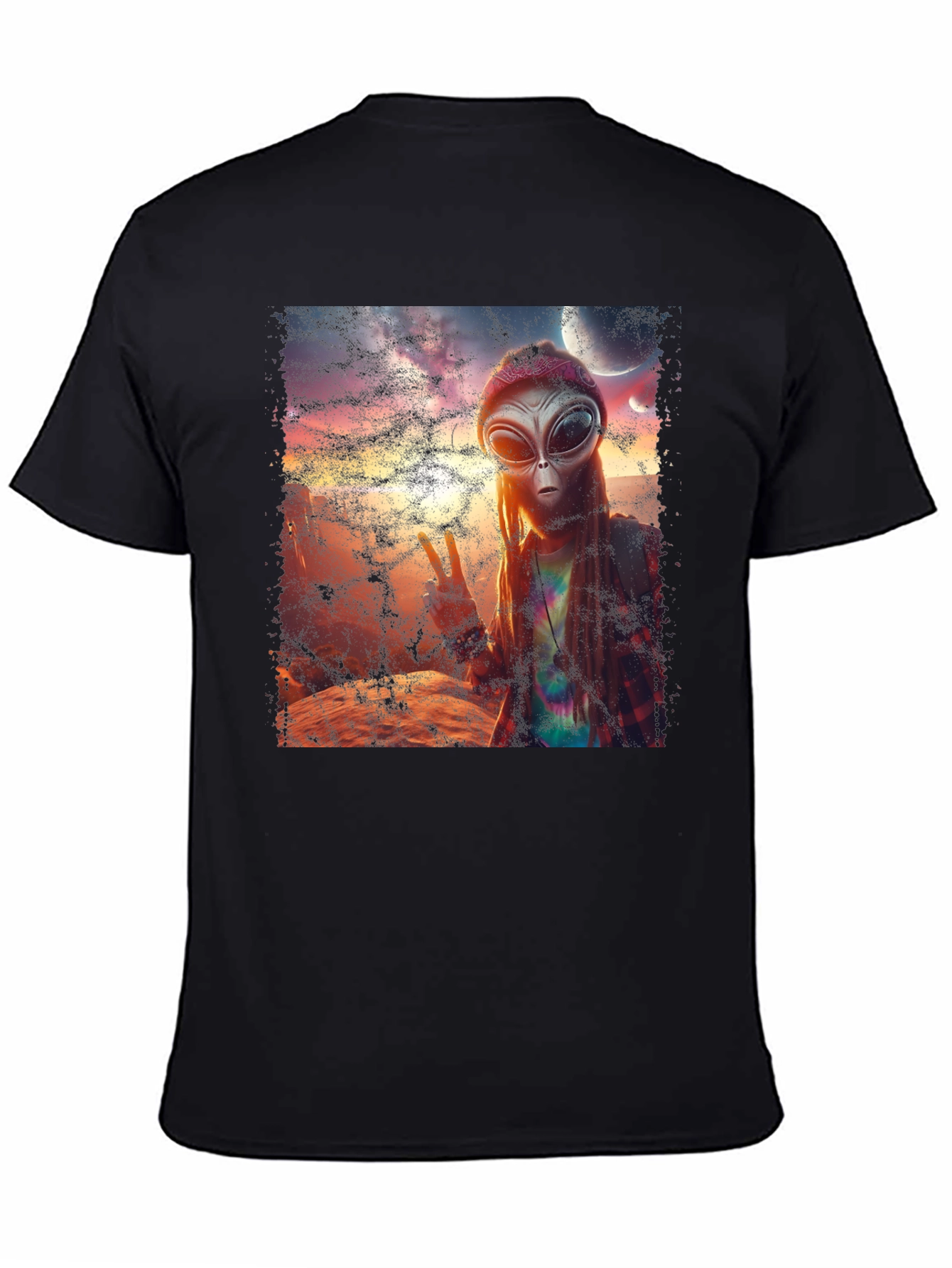Alien Peace T-Shirt - Black Crew Neck Tee
