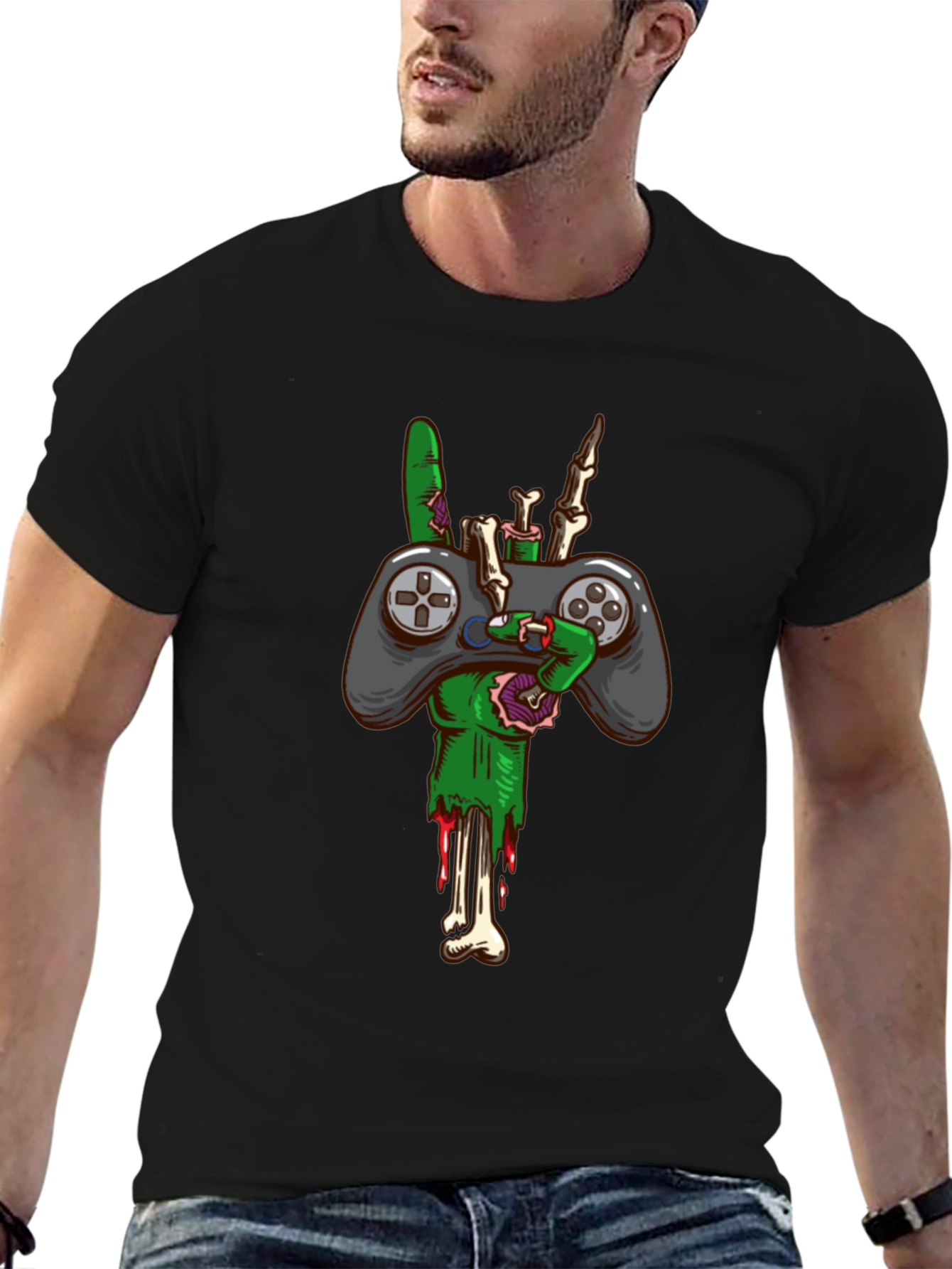 Zombie Gamer T-Shirt - Controller & Bones!