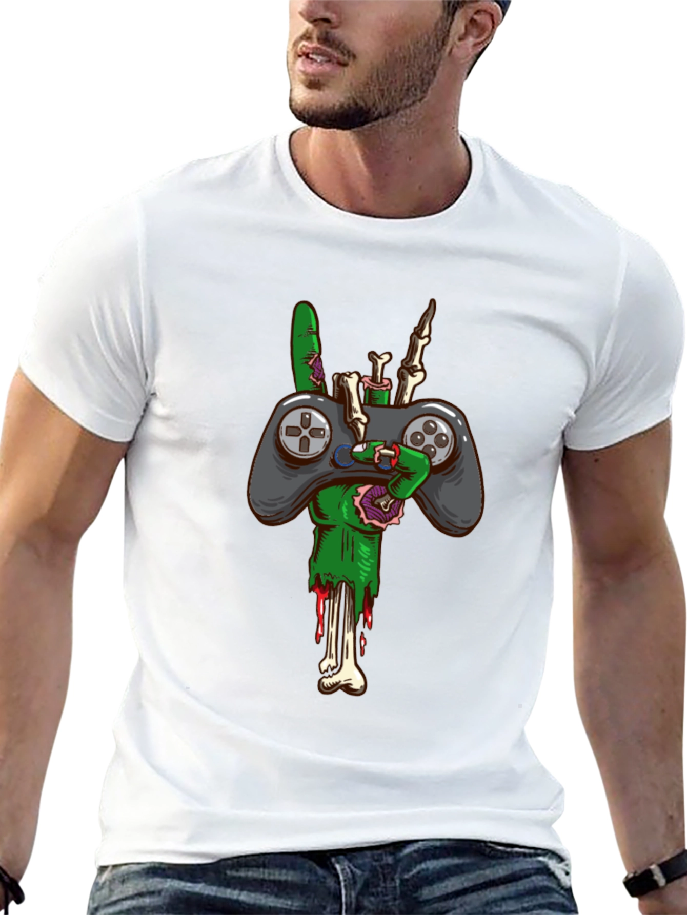Zombie Gamer T-Shirt - Controller & Bones!