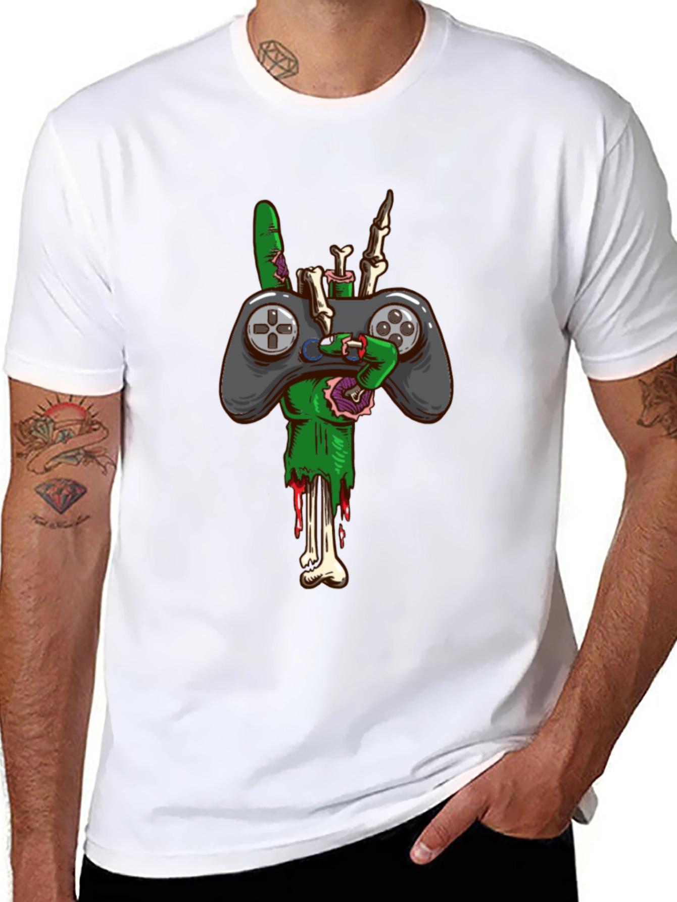 Zombie Gamer T-Shirt - Controller & Bones!