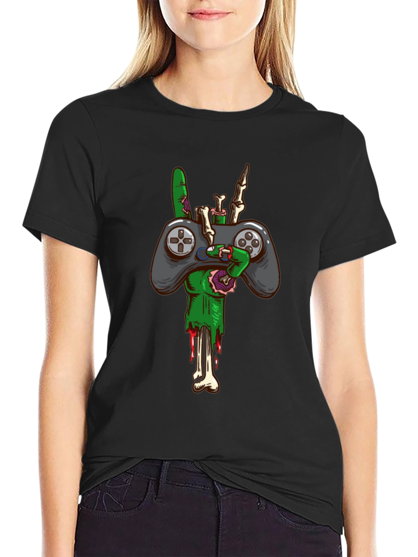 Zombie Gamer T-Shirt - Controller & Bones!