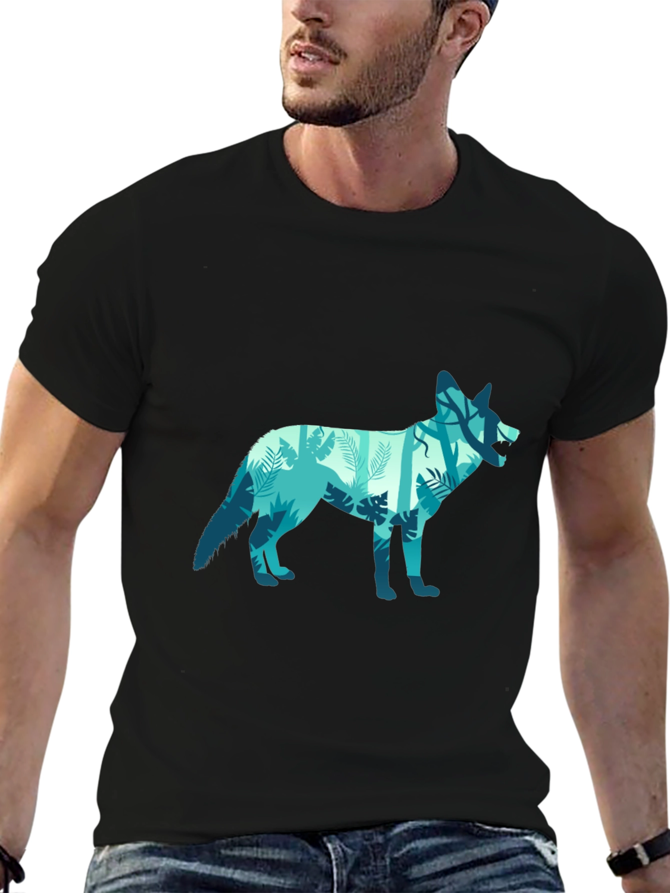 Nature Wolf Graphic T-Shirt - Black Cotton Tee