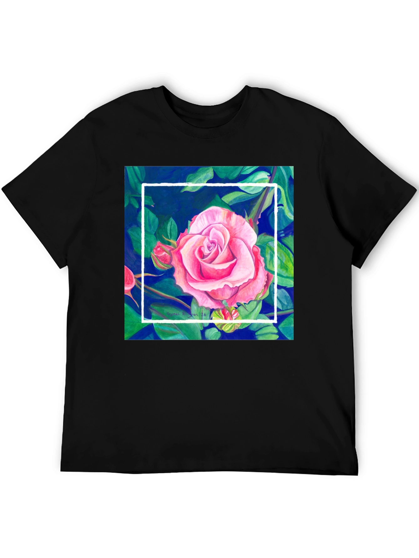 Floral Rose Graphic Tee - Mens Black T-Shirt