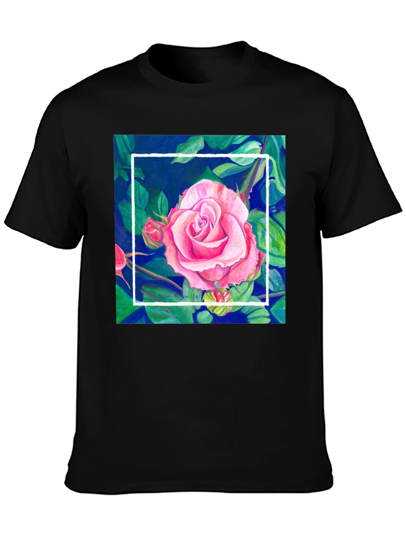 Floral Rose Graphic Tee - Mens Black T-Shirt