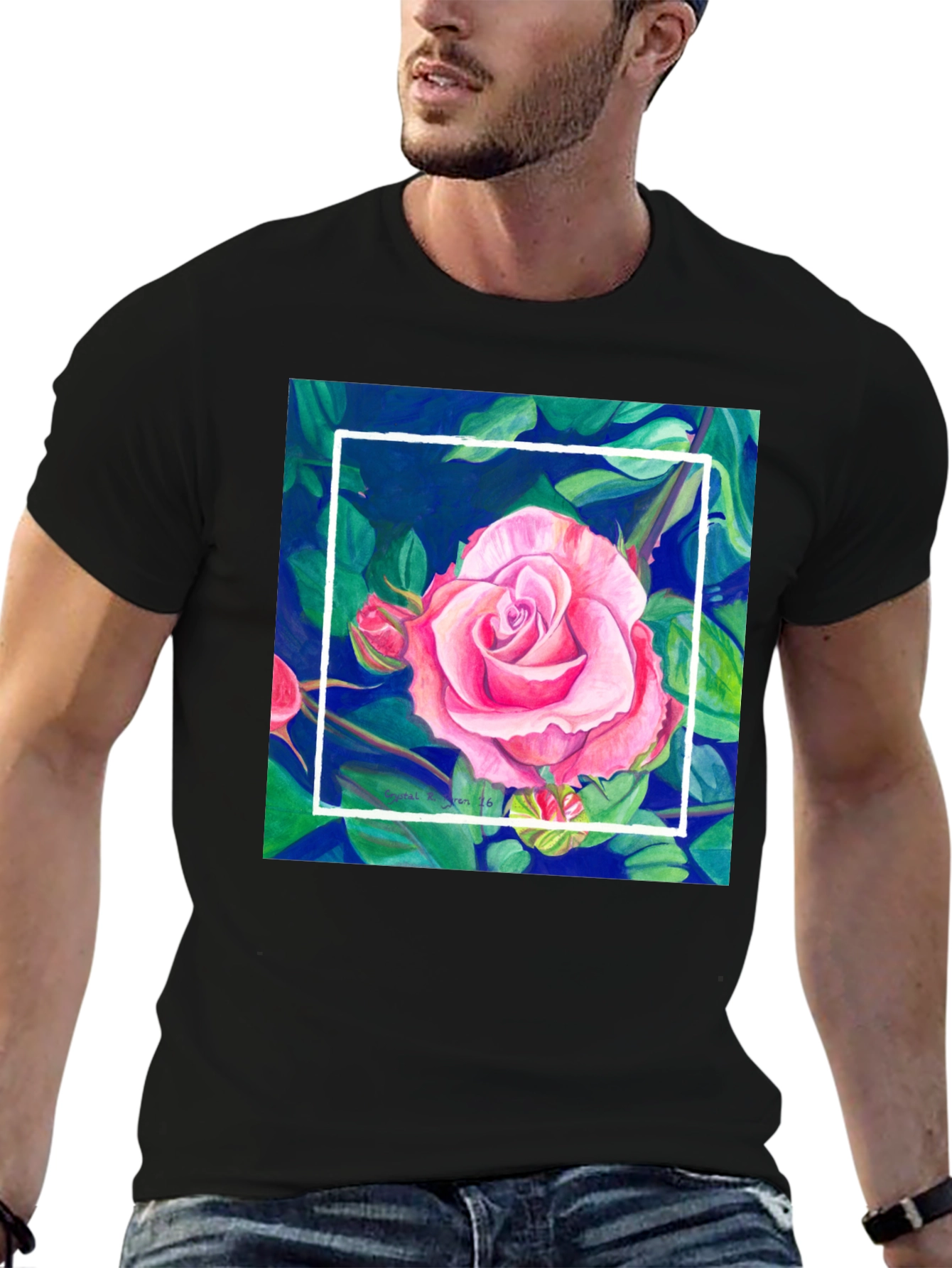 Floral Rose Graphic Tee - Mens Black T-Shirt