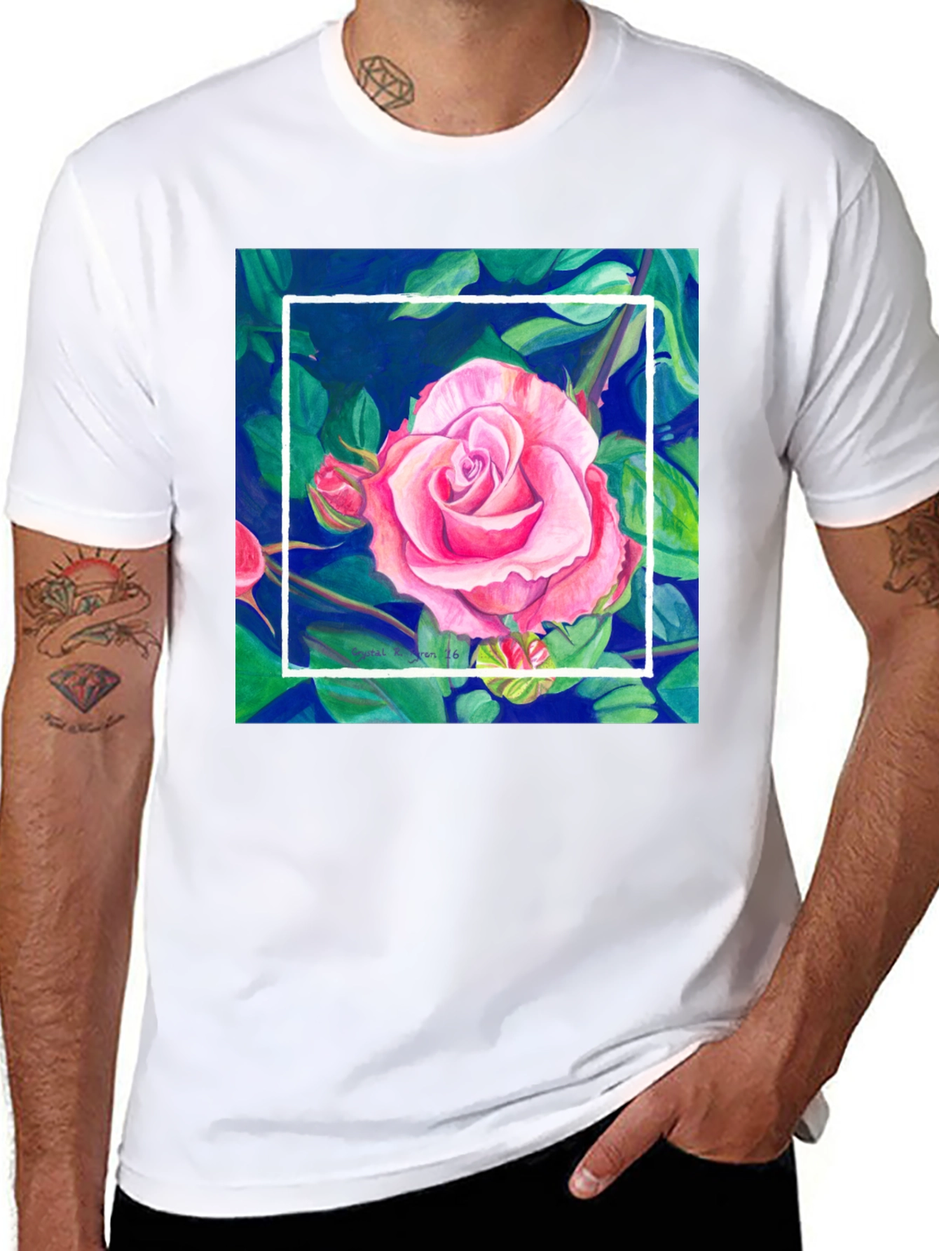 Floral Rose Graphic Tee - Mens Black T-Shirt