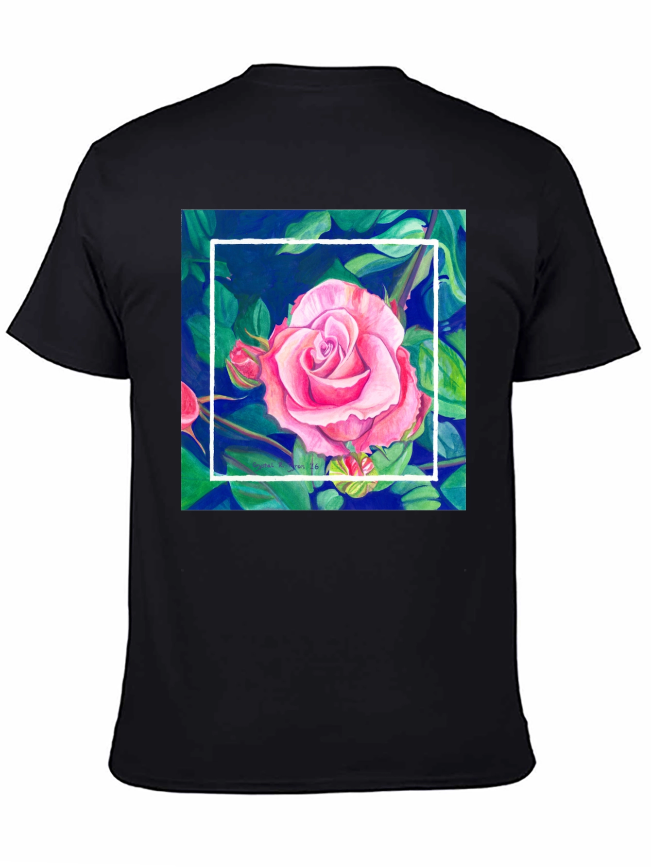 Floral Rose Graphic Tee - Mens Black T-Shirt