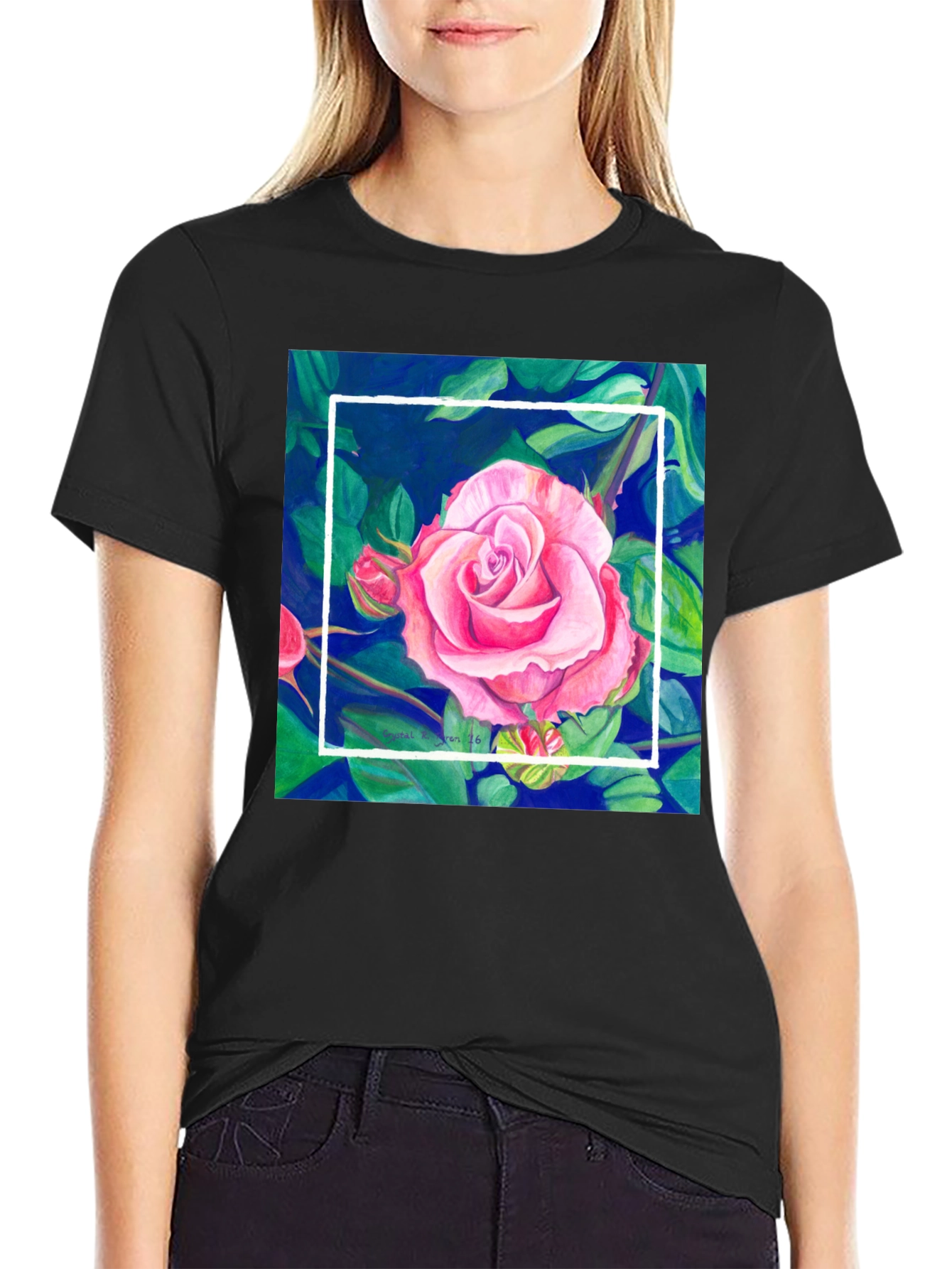 Floral Rose Graphic Tee - Mens Black T-Shirt
