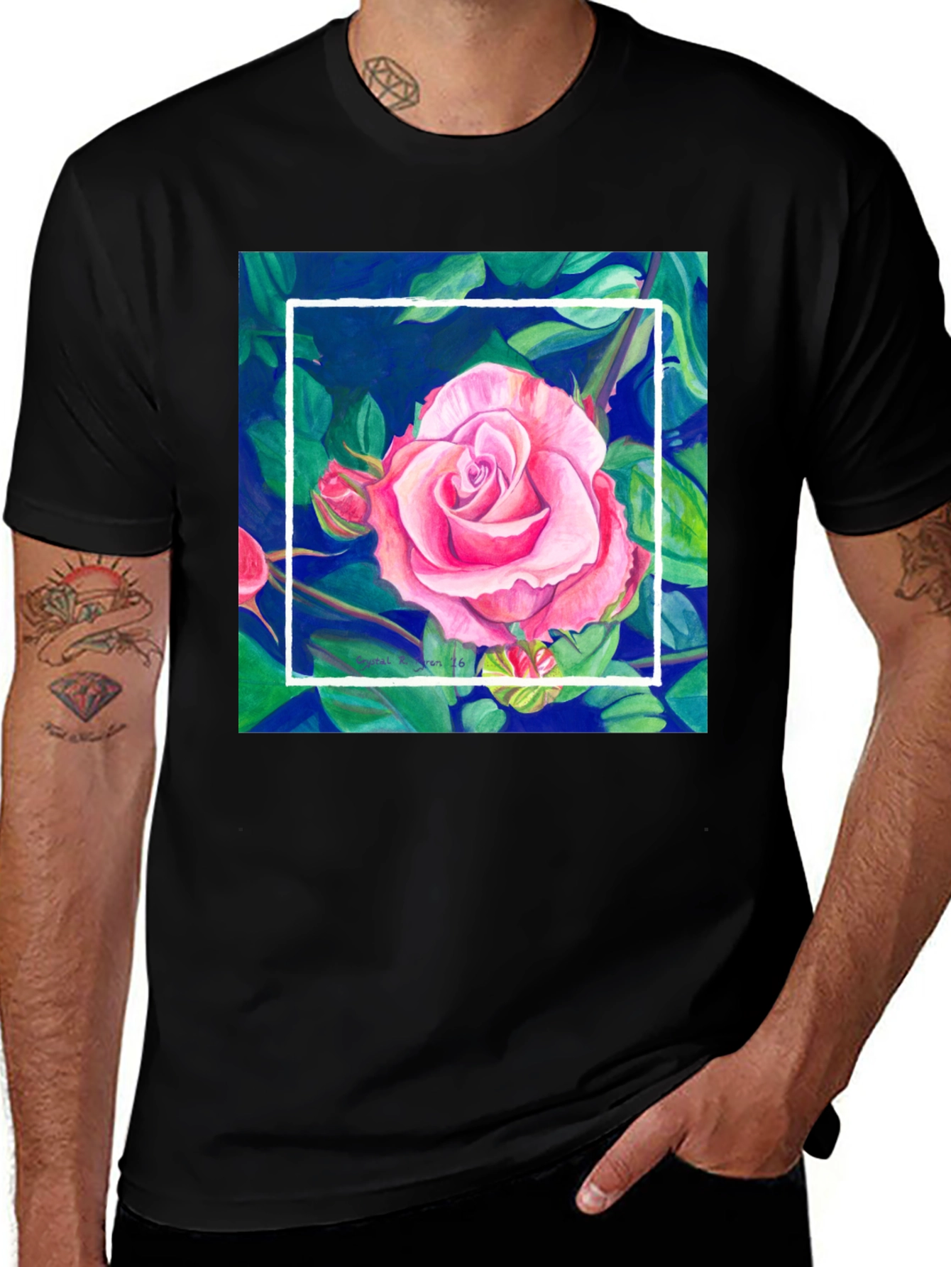 Floral Rose Graphic Tee - Mens Black T-Shirt