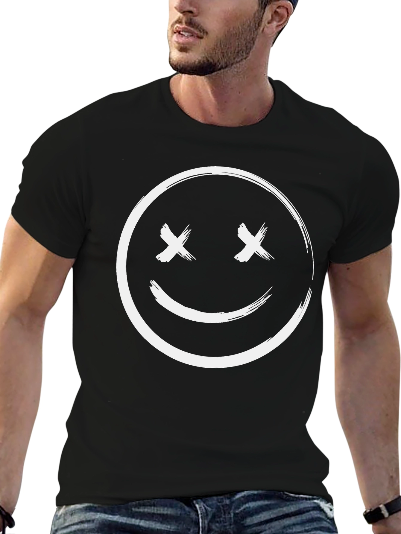 Black T-Shirt with Smiley Face Graphic