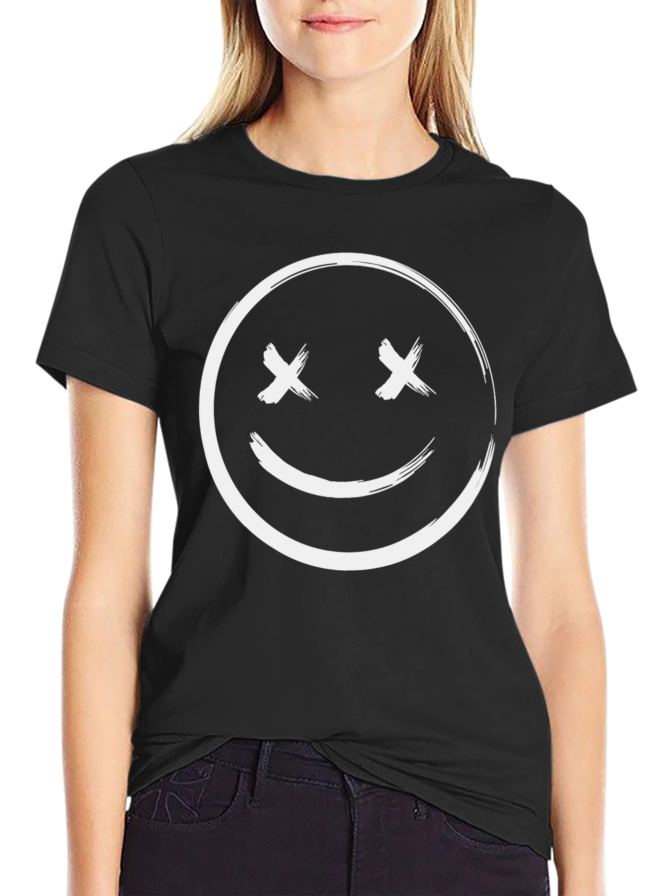 Black T-Shirt with Smiley Face Graphic