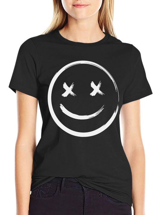Black T-Shirt with Smiley Face Graphic