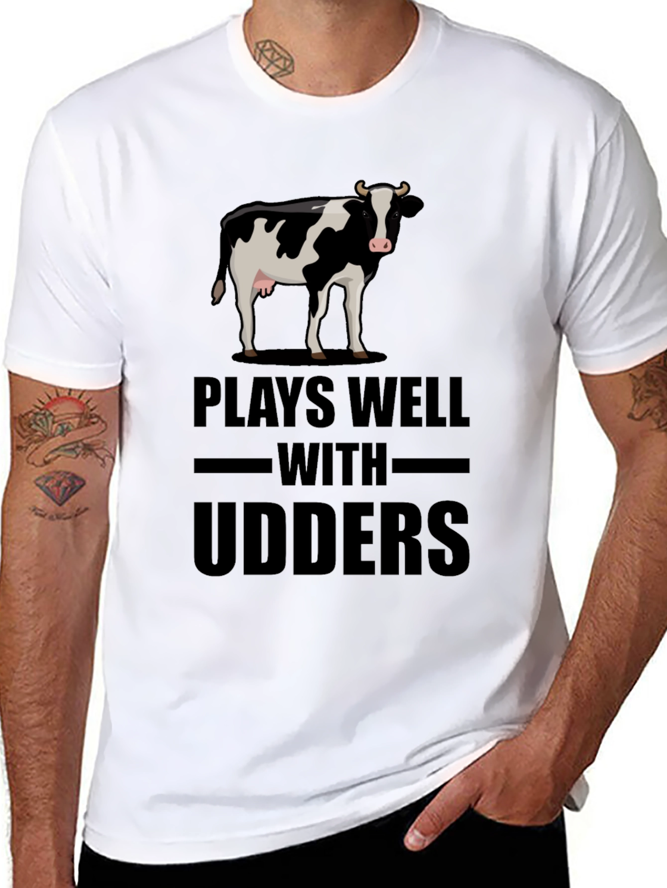 Plays Well with Udders Funny Cow Graphic T-Shirt