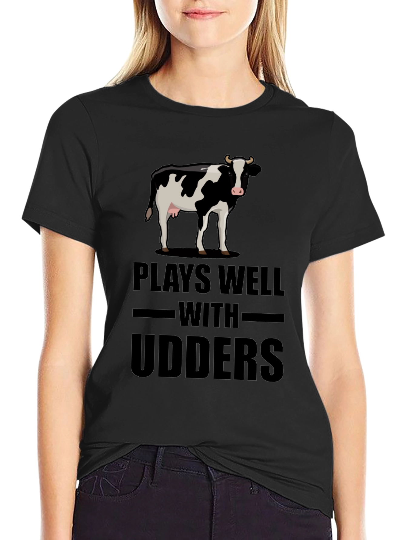 Plays Well with Udders Funny Cow Graphic T-Shirt