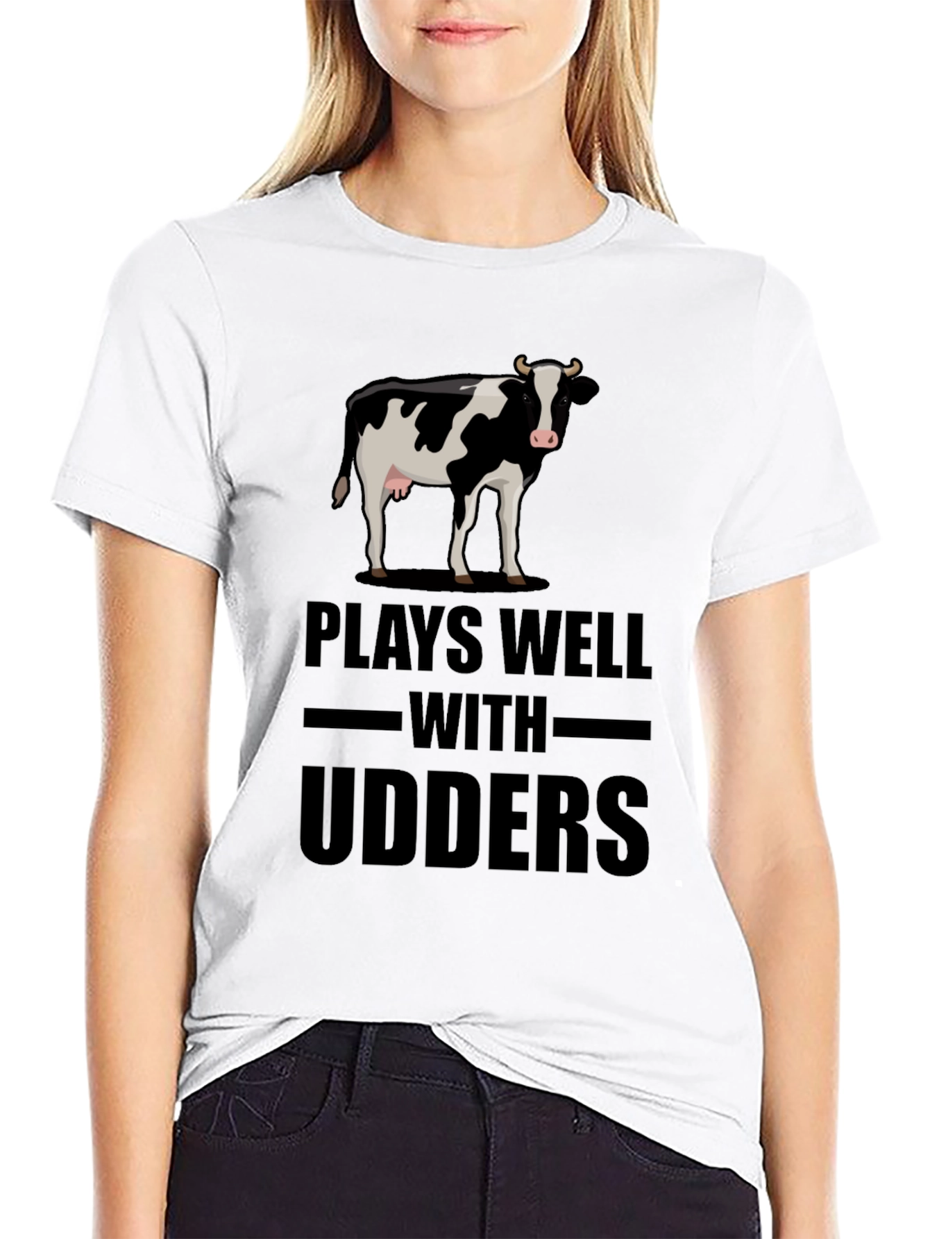 Plays Well with Udders Funny Cow Graphic T-Shirt